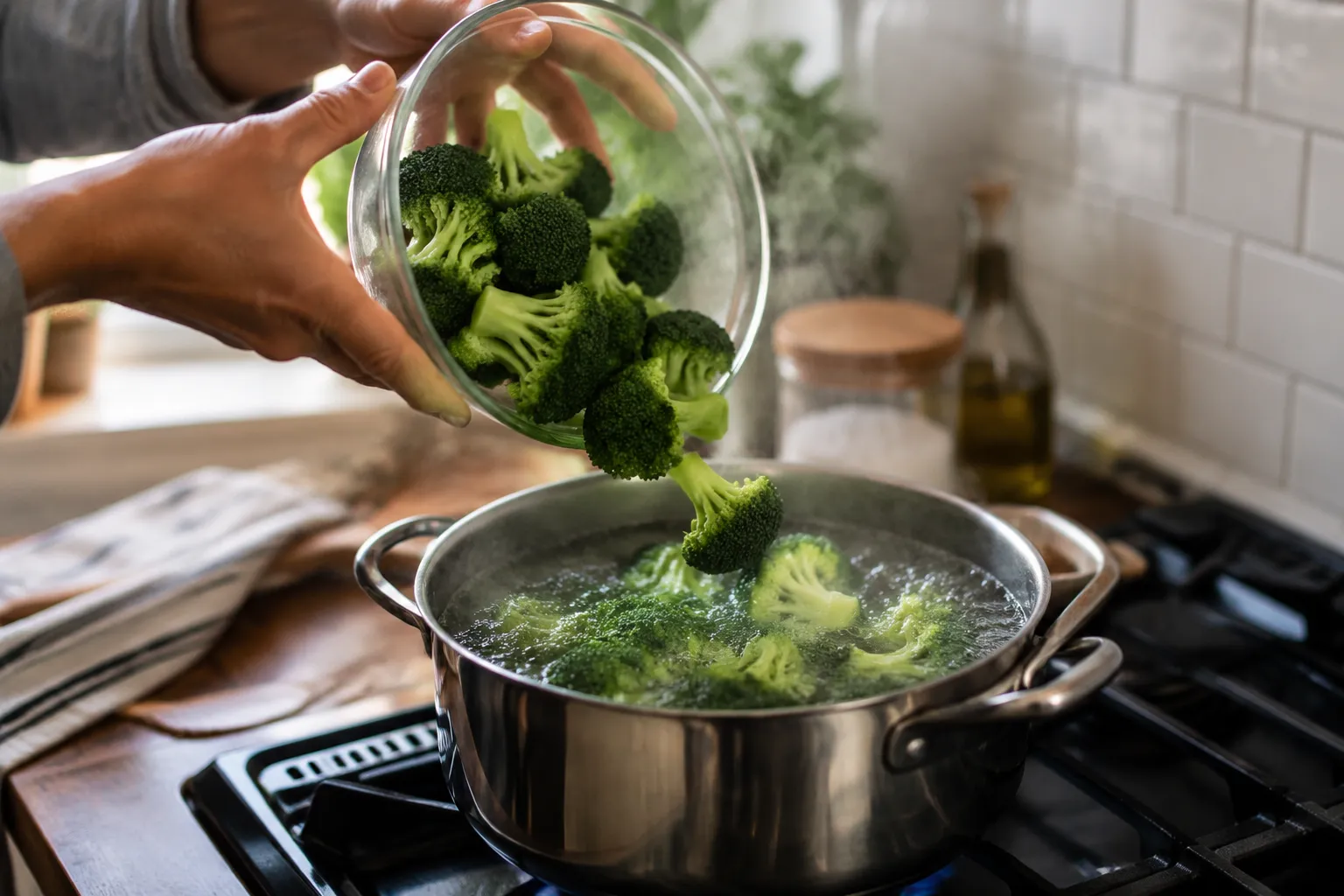 Blanching fresh broccoli florets for chicken divan casserole