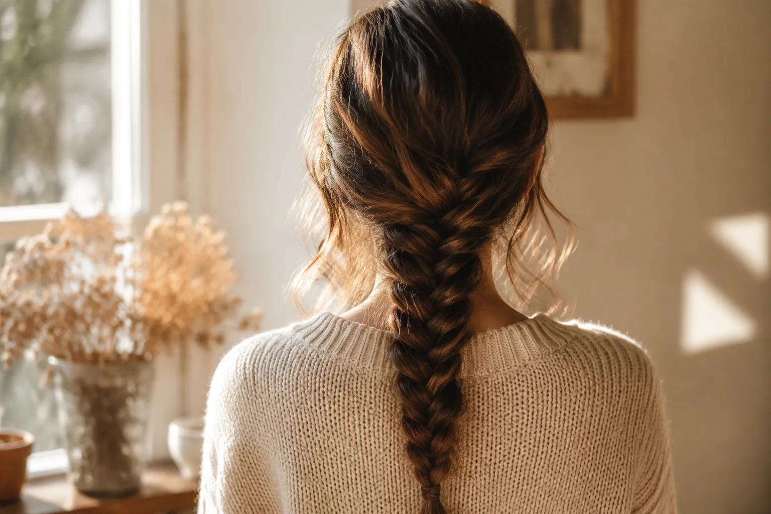 Finished fishtail braid viewed from the back