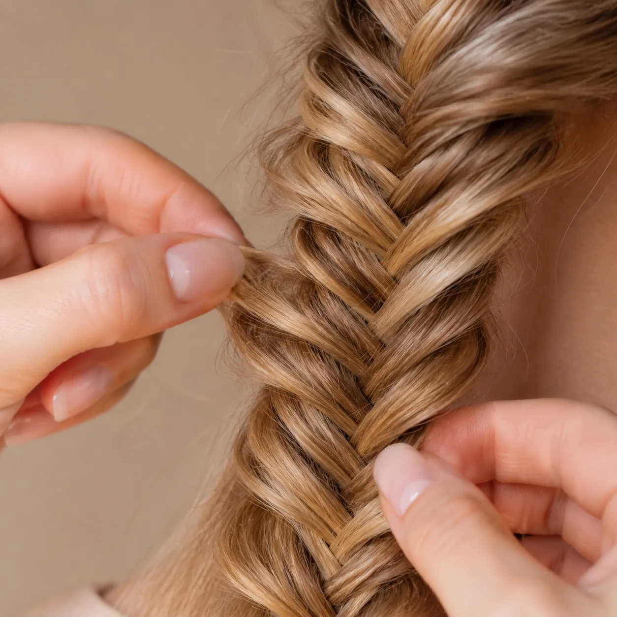 Pancaking a fishtail braid to add volume and texture