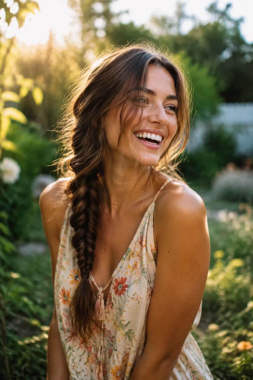 Side fishtail braid styled for a casual outdoor look