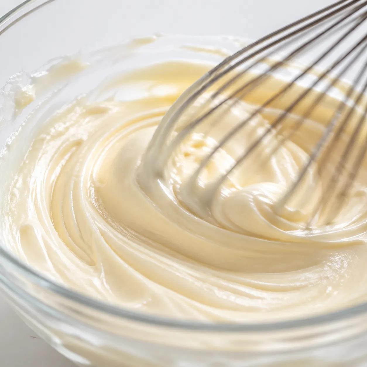 Whisking smooth homemade double cream close up