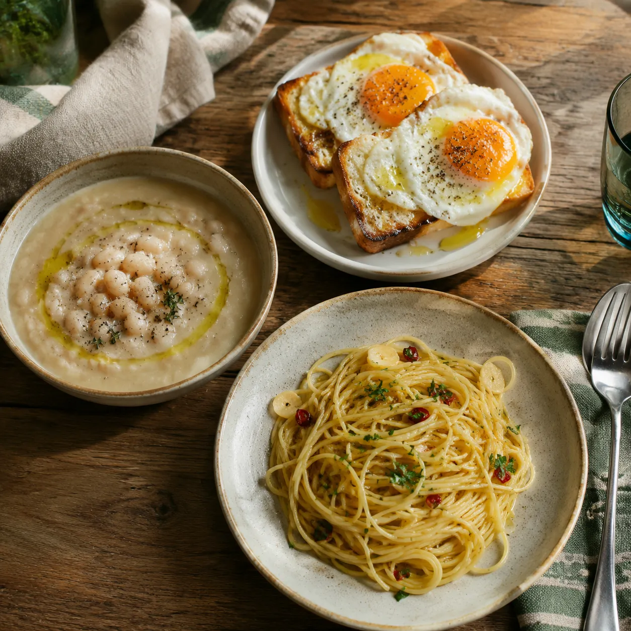Everyday ways to use olive oil drizzled on soup, eggs, and pasta