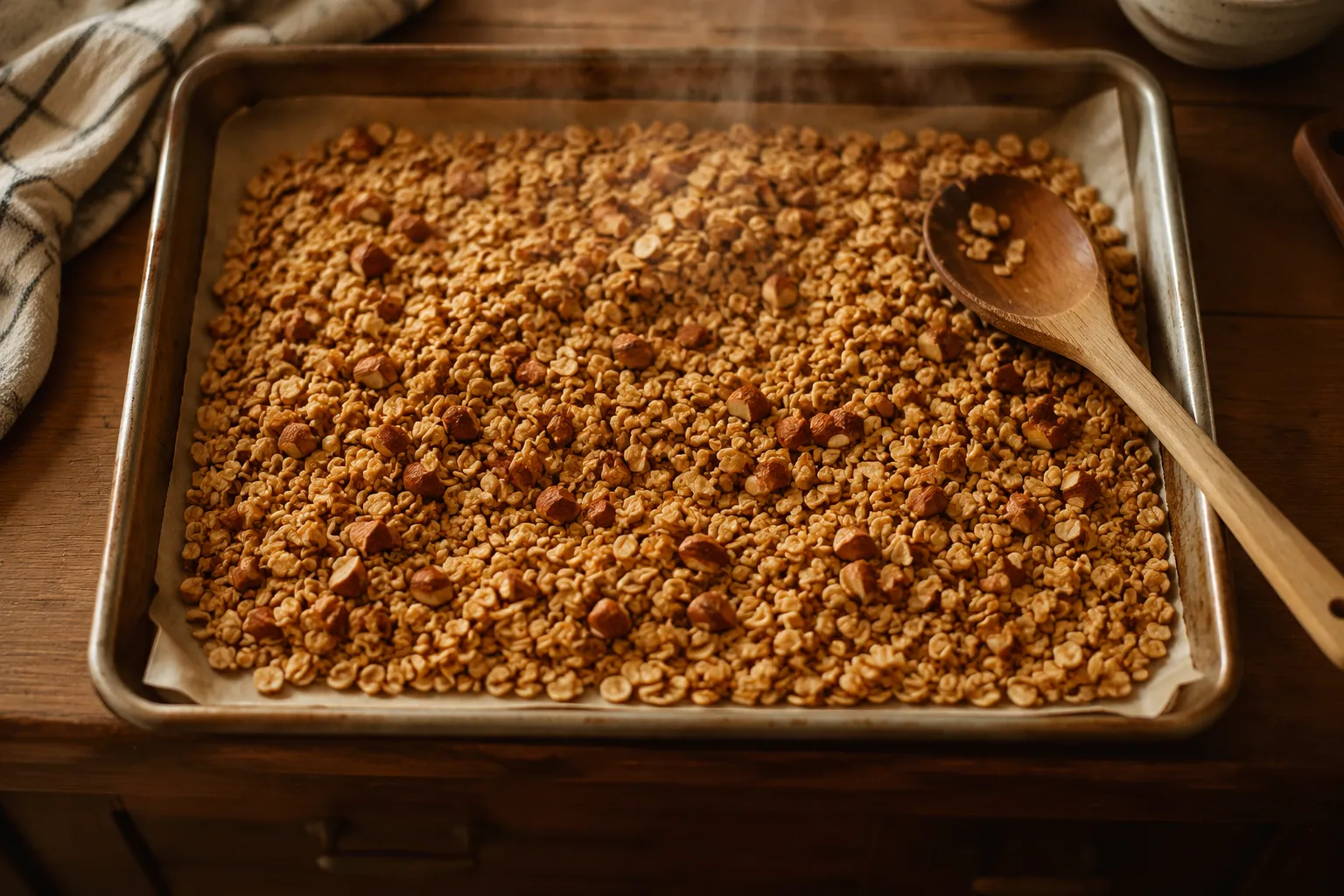Toasting oats and almonds for homemade granola bars