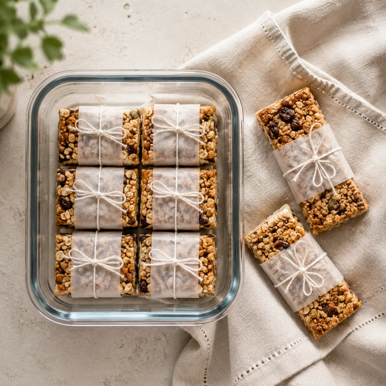 Homemade granola bars wrapped in parchment for storage and lunchboxes