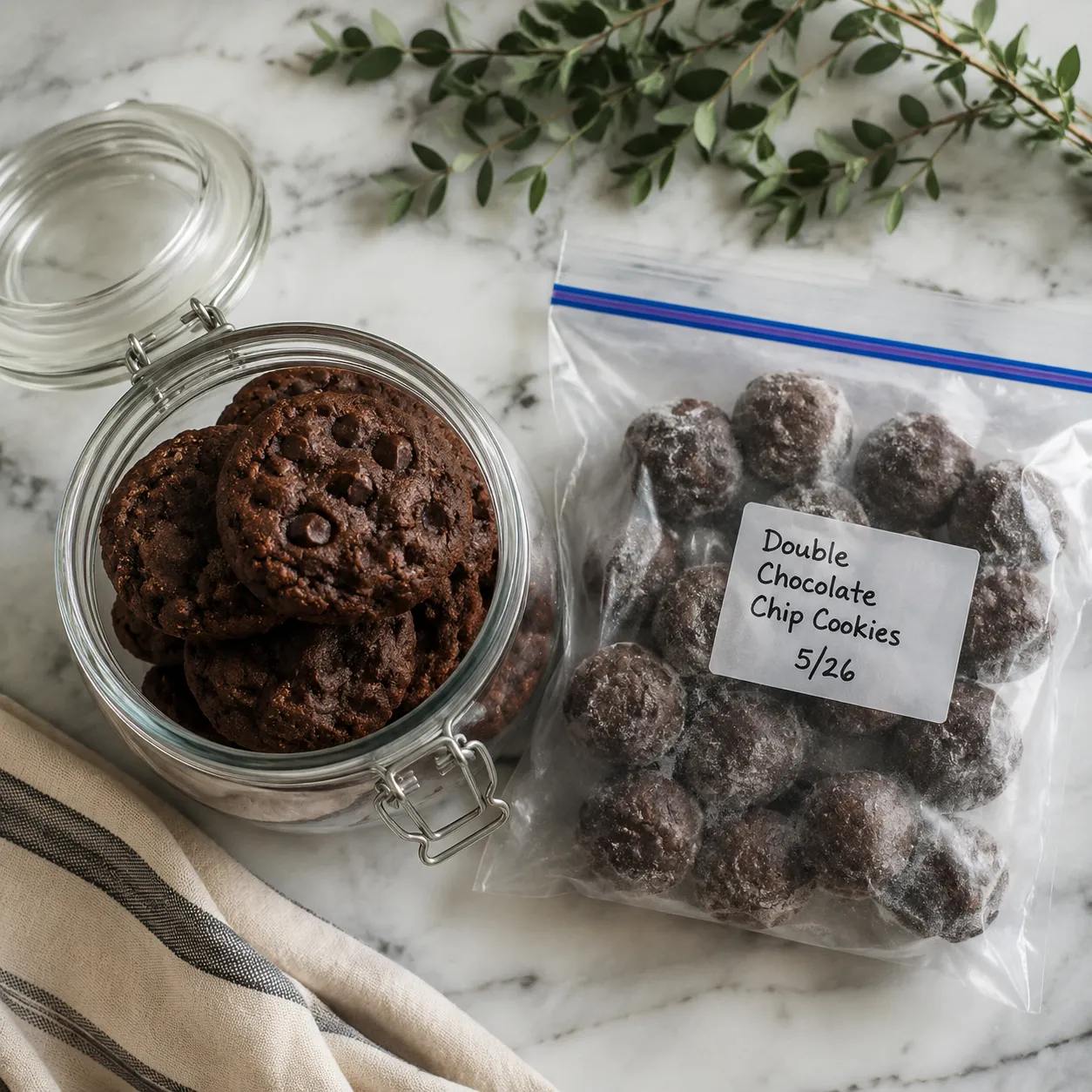 Storing double chocolate chip cookies and freezer dough balls