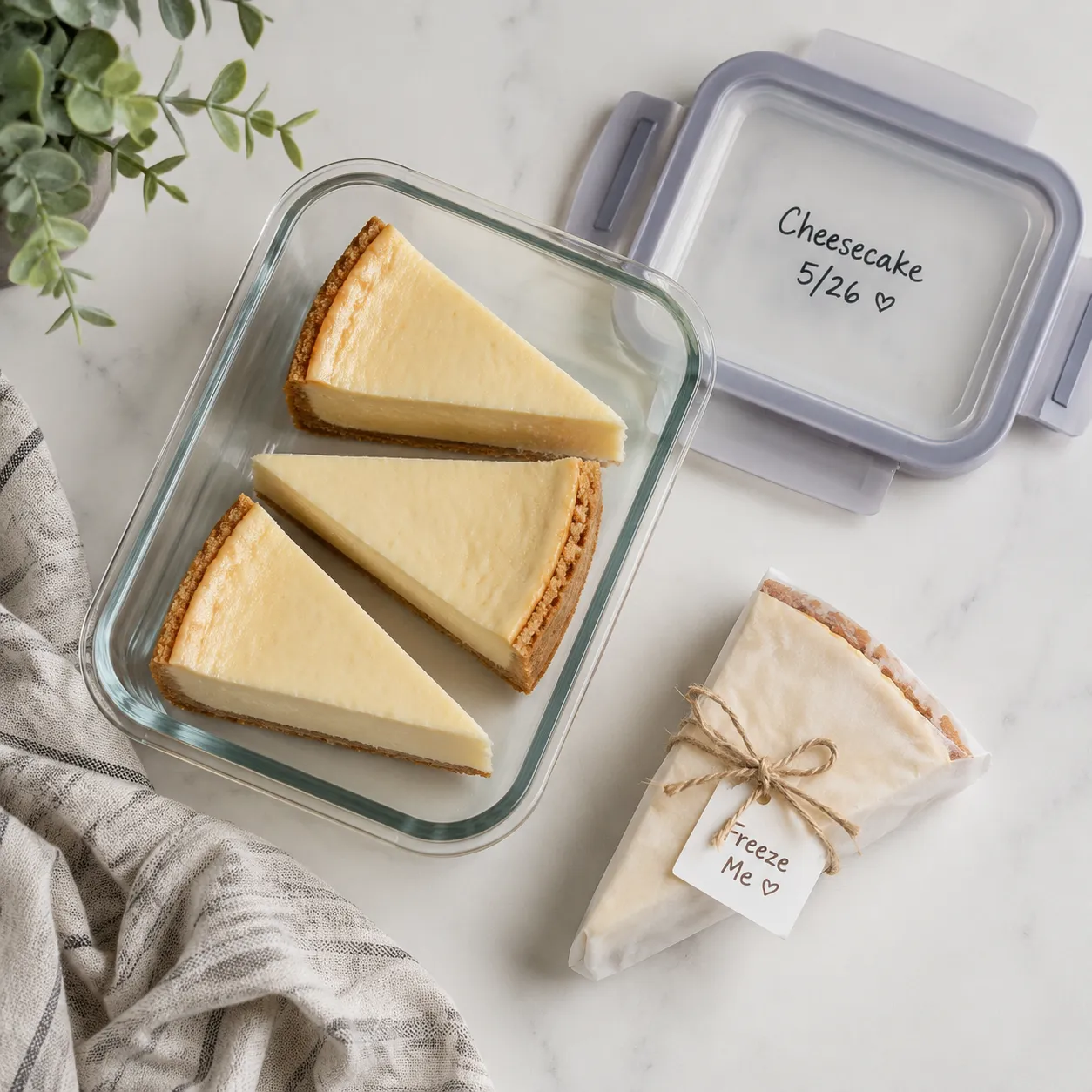 Storing Philadelphia cheesecake slices in containers for refrigerator and freezer