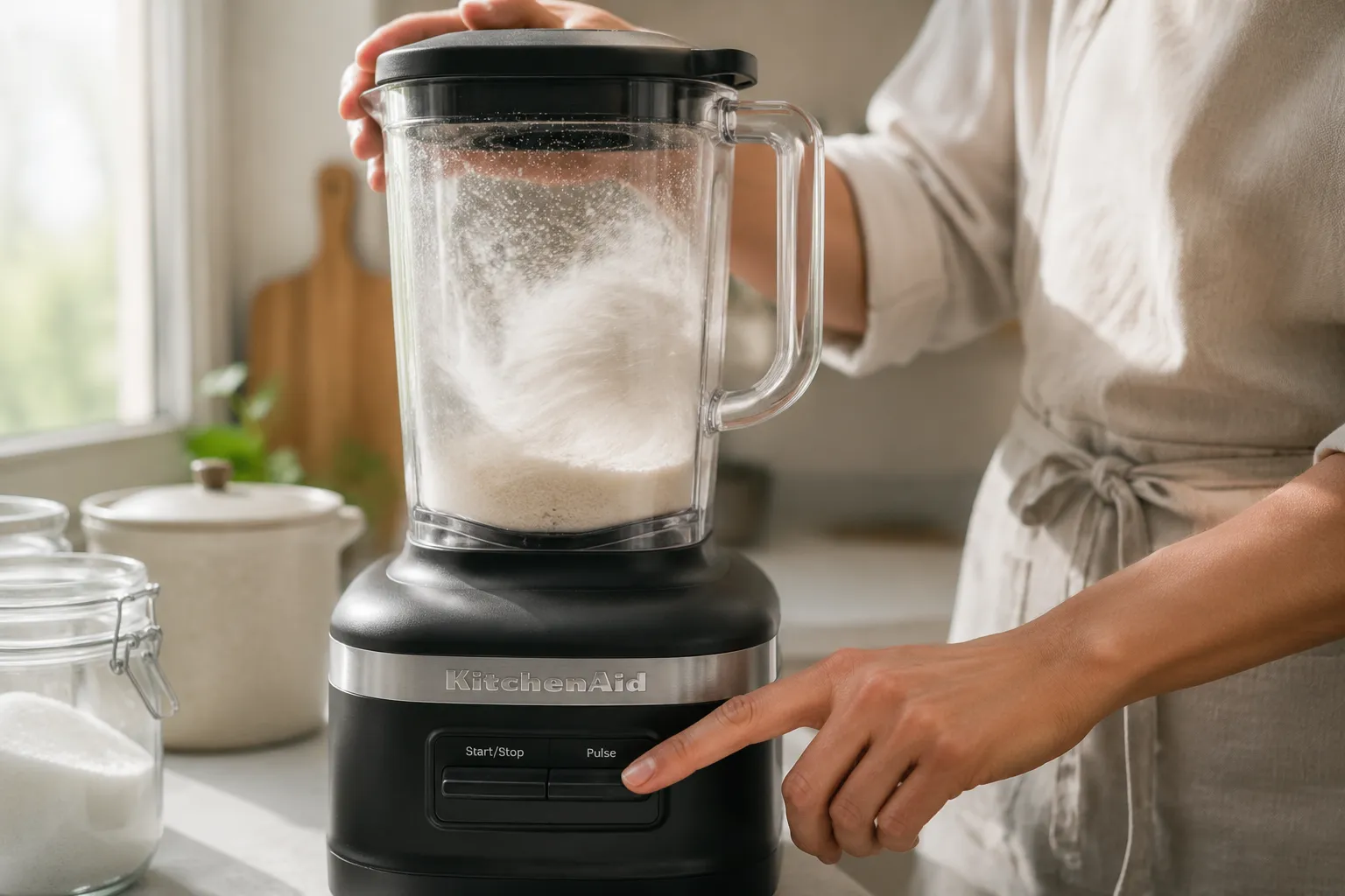 Pulsing granulated sugar in a blender to make caster sugar at home