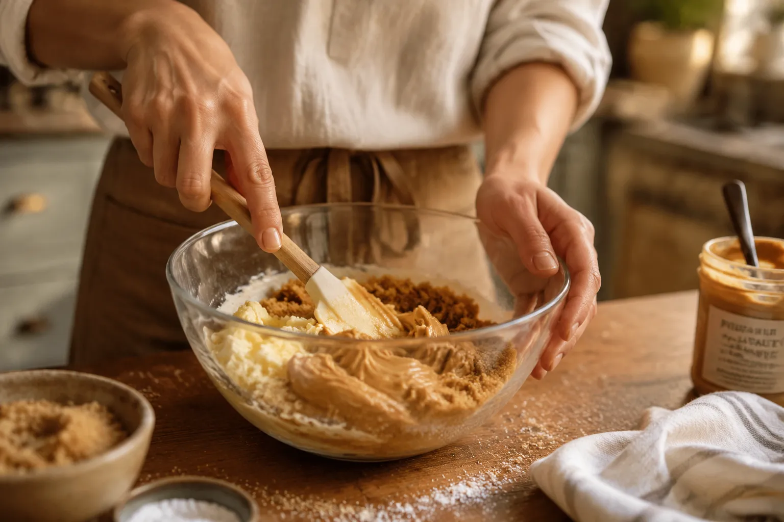 Creaming peanut butter and butter for cookie dough