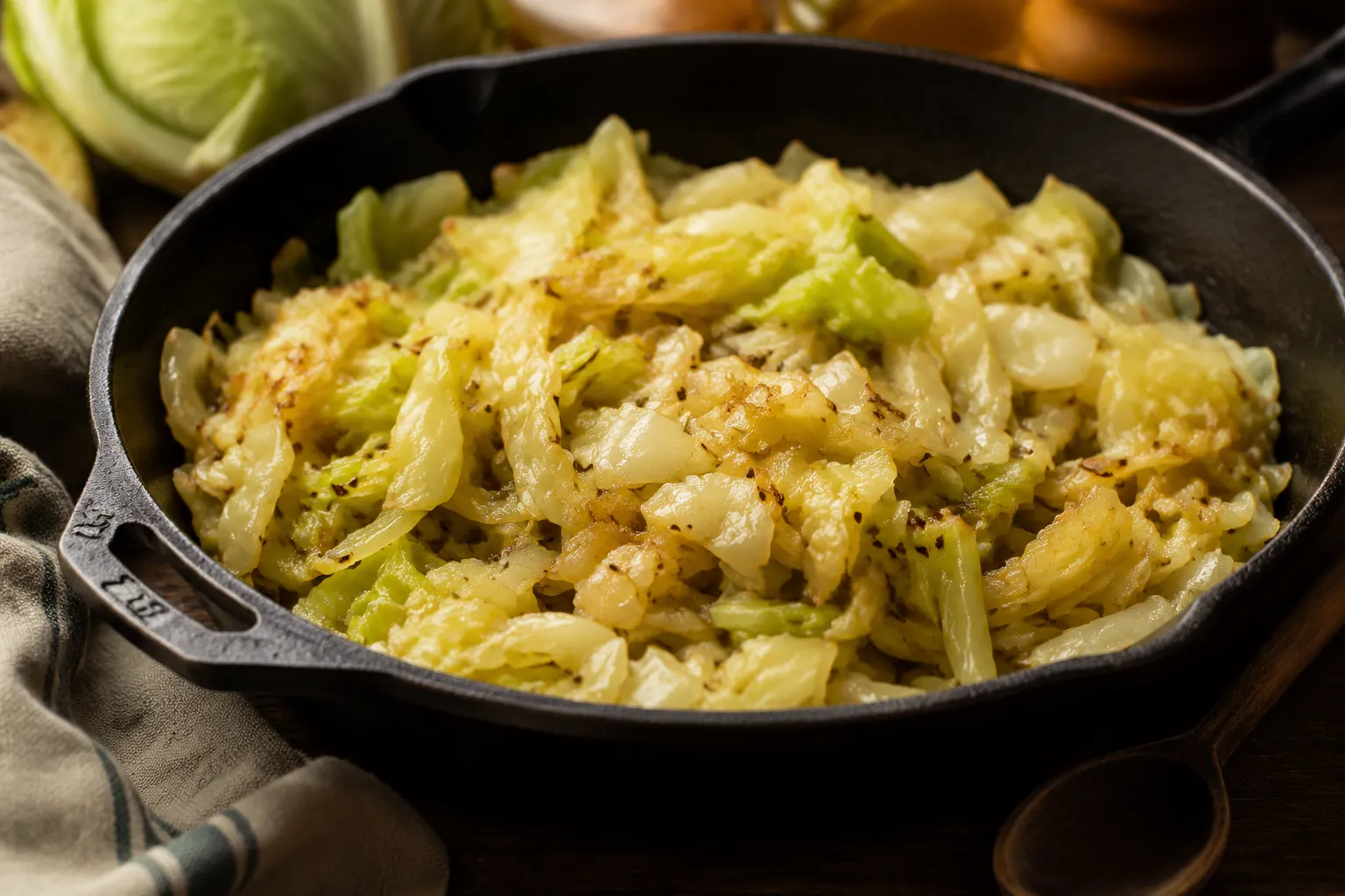 Caraway seeds cabbage skillet with butter and onions