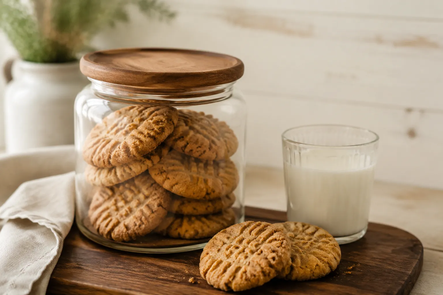Peanut butter cookies stored in glass jar for freshness