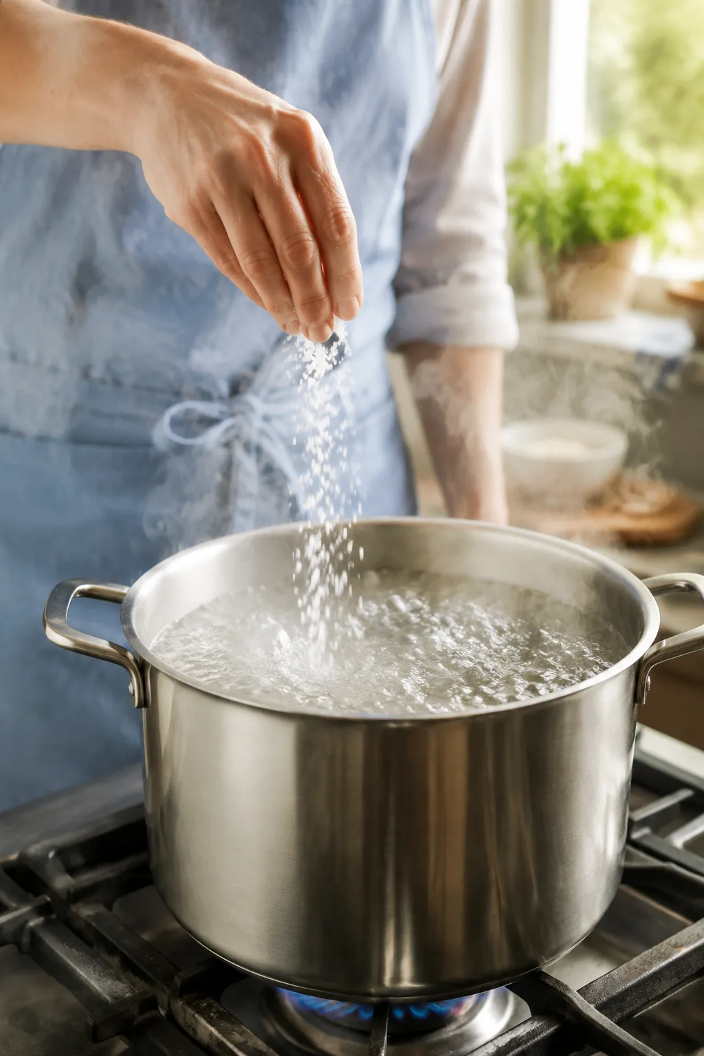 Salting boiling water for cooking different pasta types