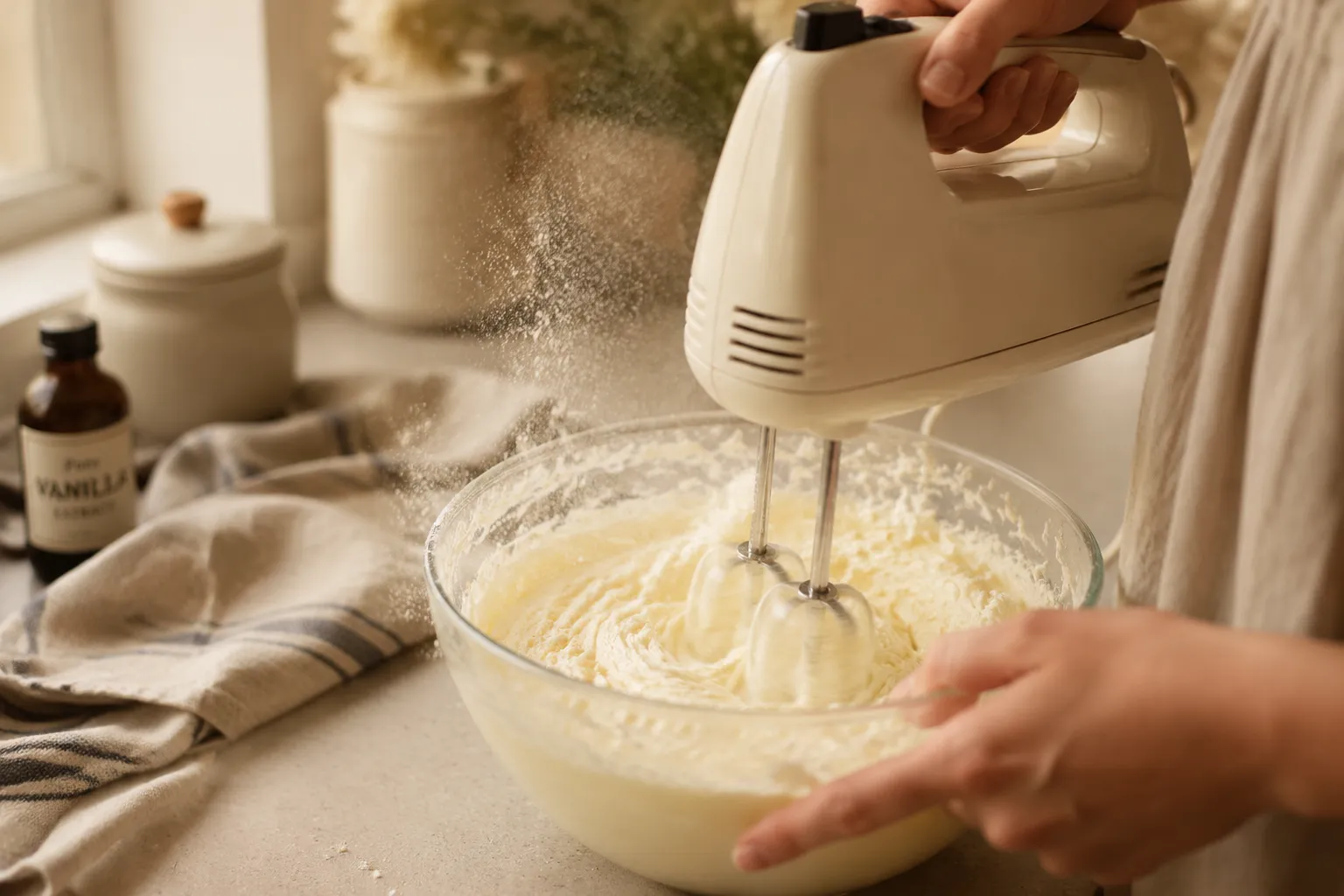Creaming butter and powdered sugar for butter cookies