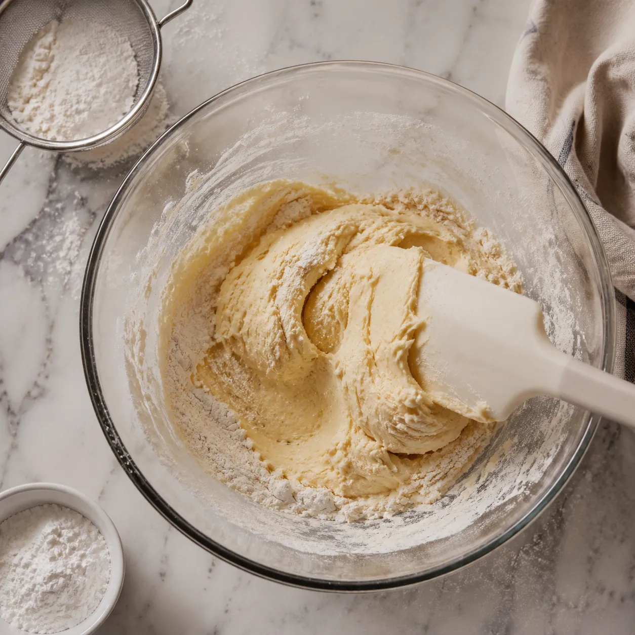 Mixing flour into butter cookie dough