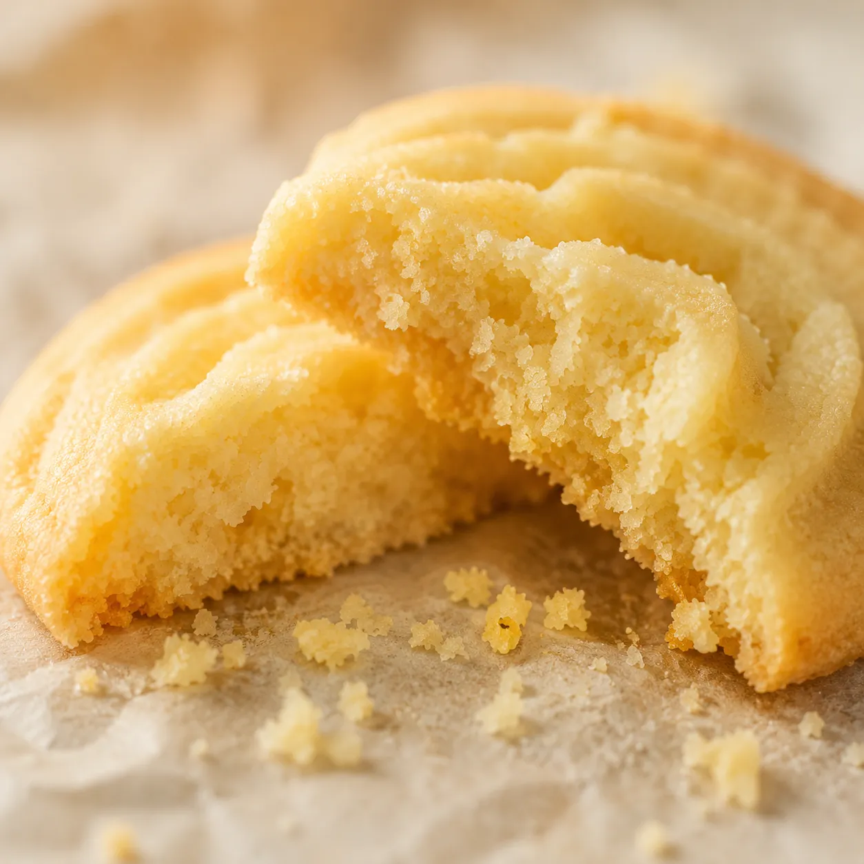 Close-up of tender butter cookie crumb texture
