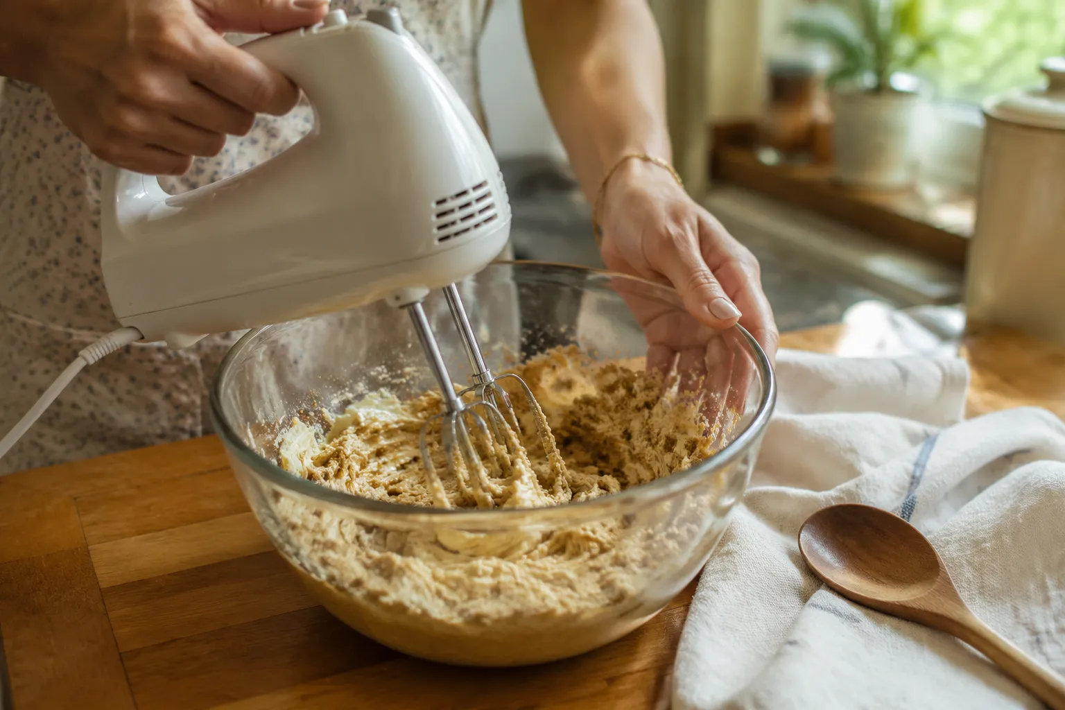 Creaming butter and brown sugar for chewy lactation cookies