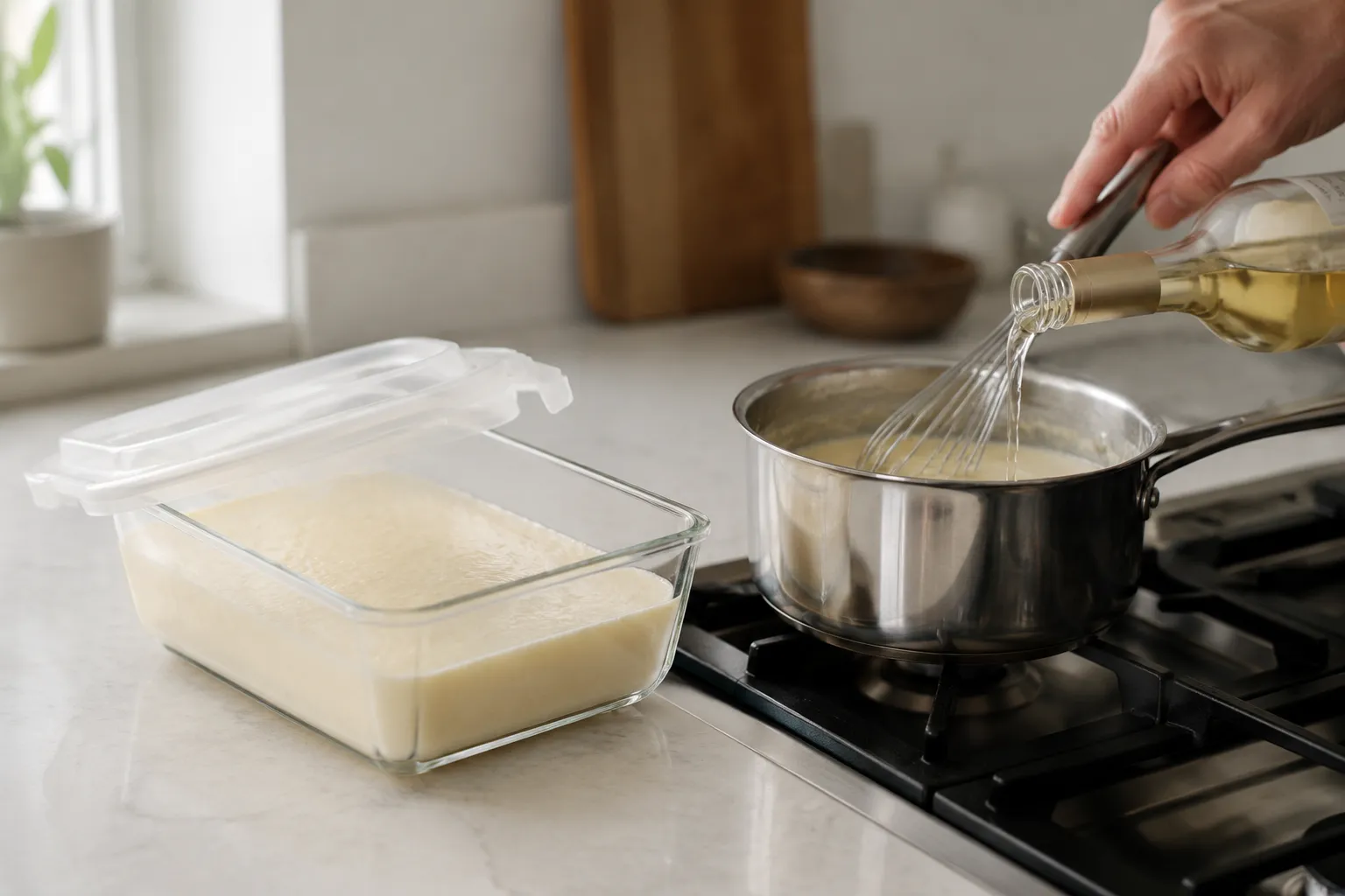 Storing and reheating leftover cheese fondue in saucepan