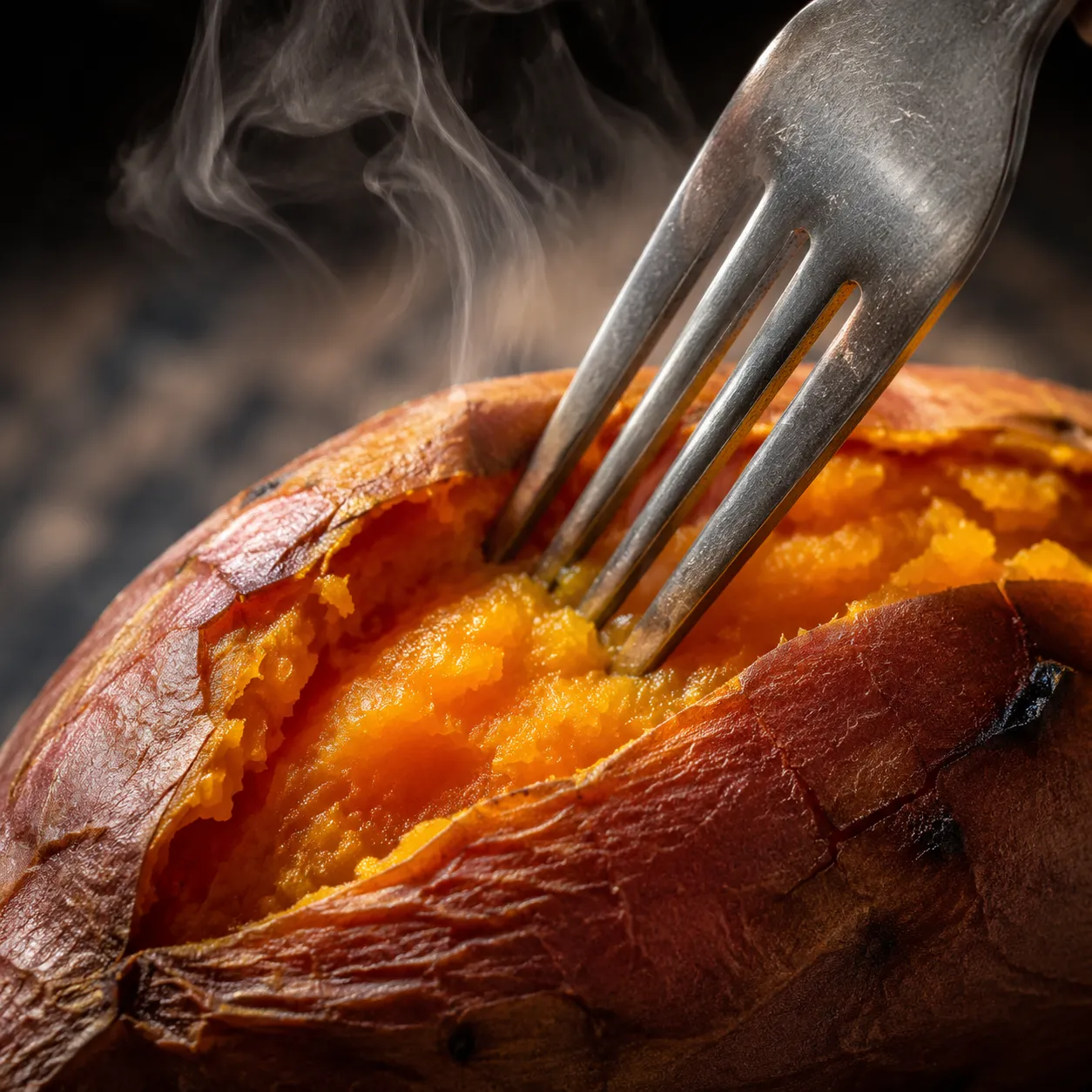 Fork-tender microwave sweet potato test for doneness