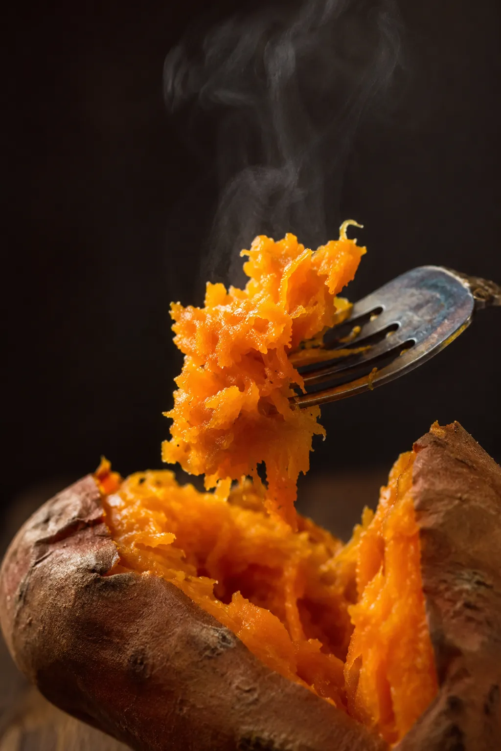 Fluffy texture close-up of perfectly cooked microwave sweet potato