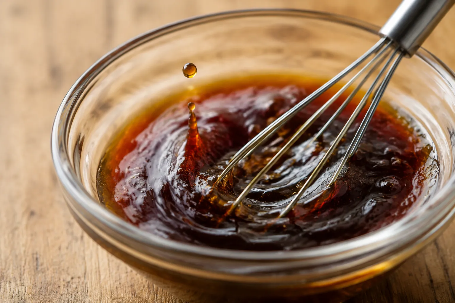 Whisking soy and sesame stir-fry sauce for mei fun rice noodles