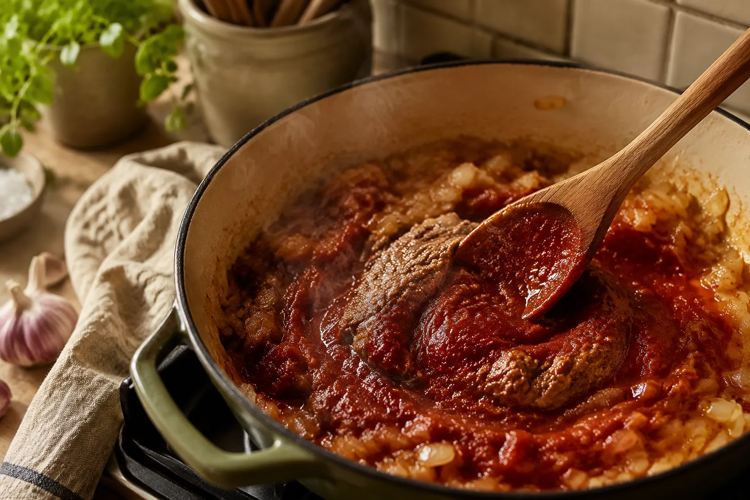 Building the tomato and liver spread sauce for beef kaldereta