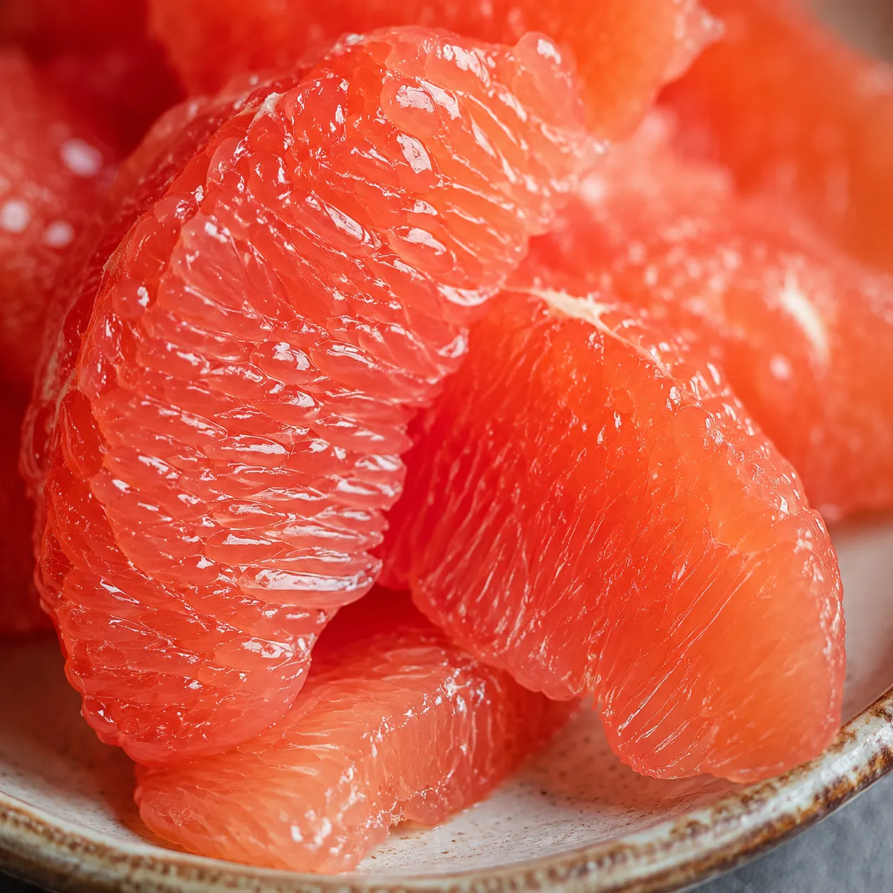 Macro close-up of cara cara orange segments showing pink flesh