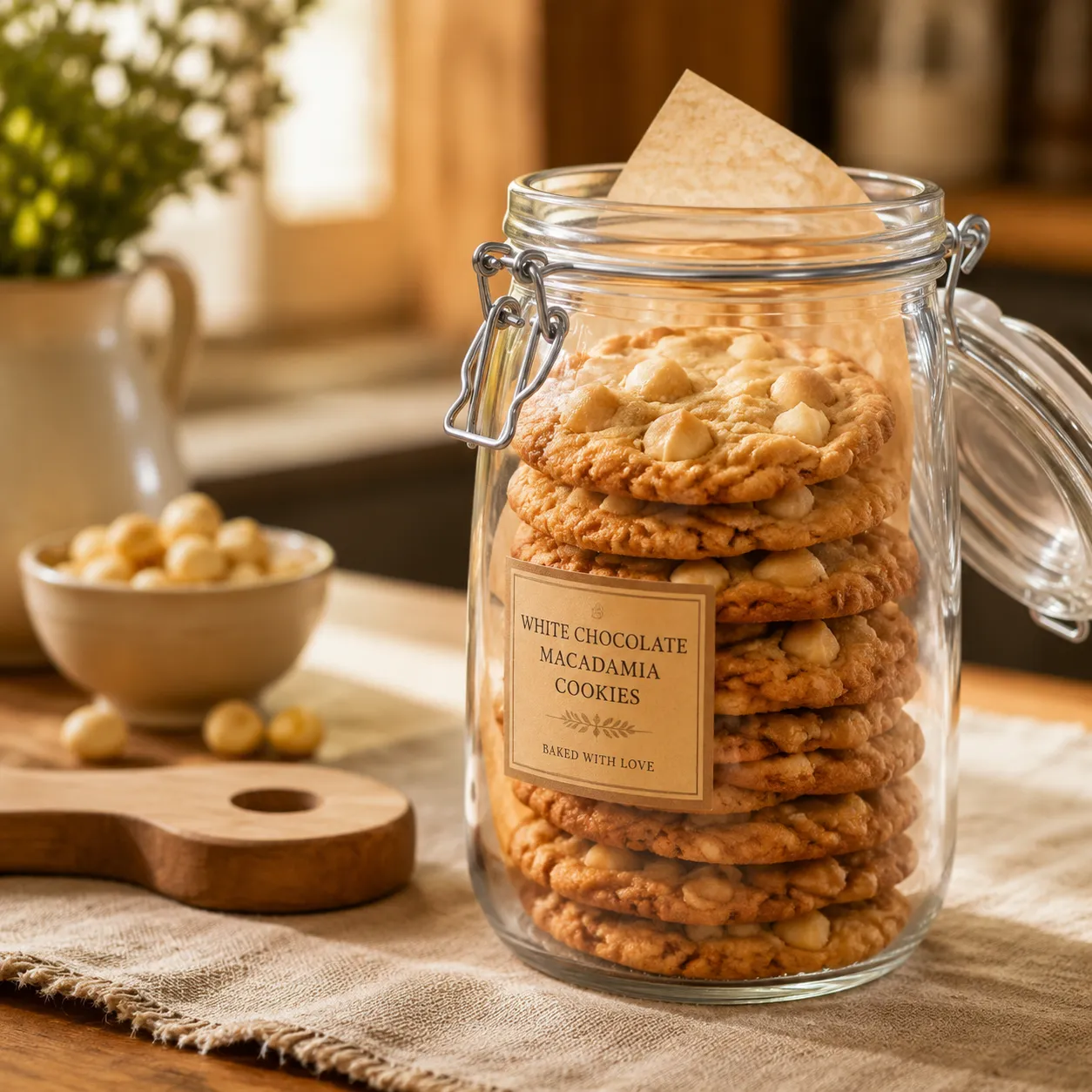 How to store white chocolate macadamia nut cookies in a glass jar
