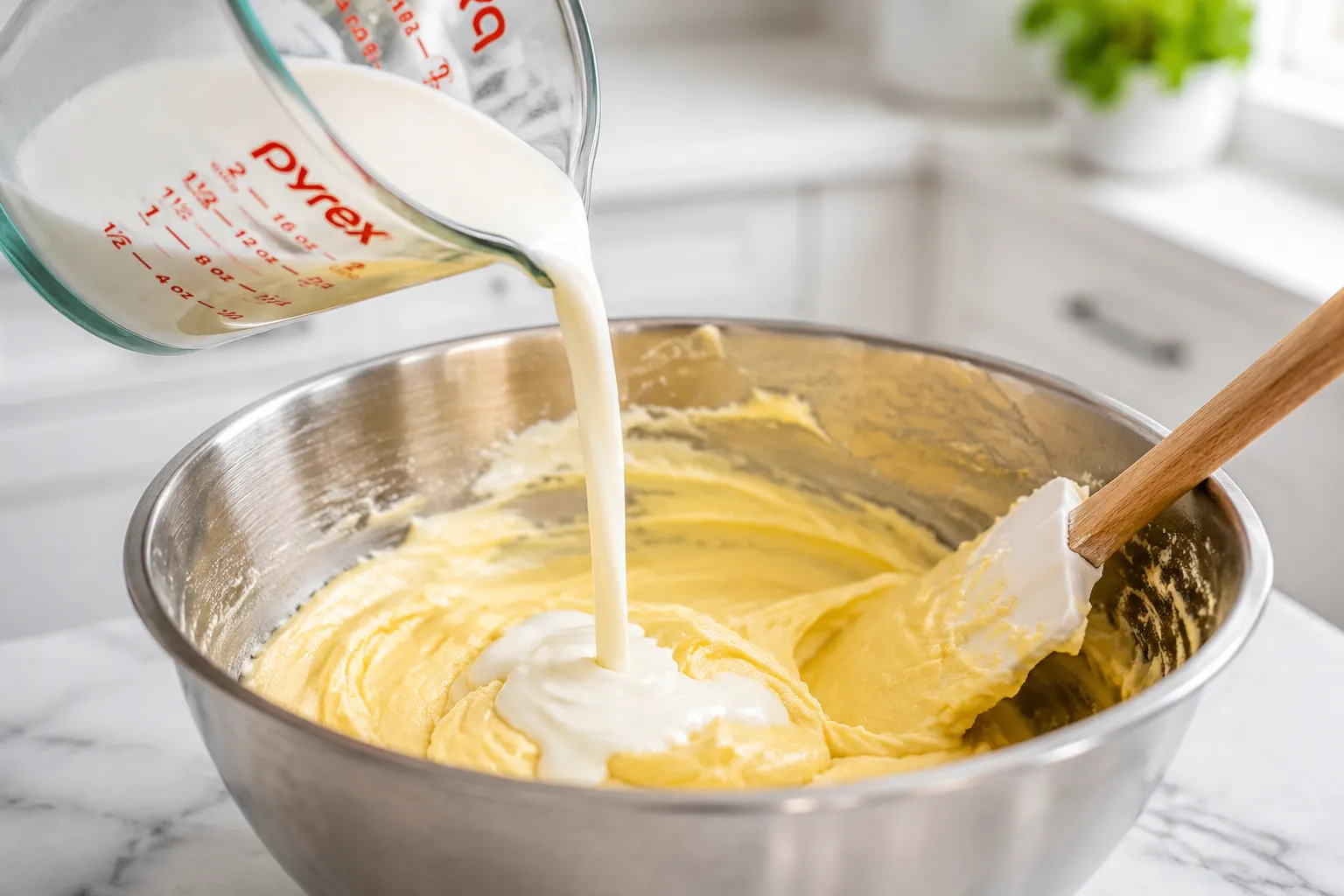 Adding buttermilk to butter cake batter