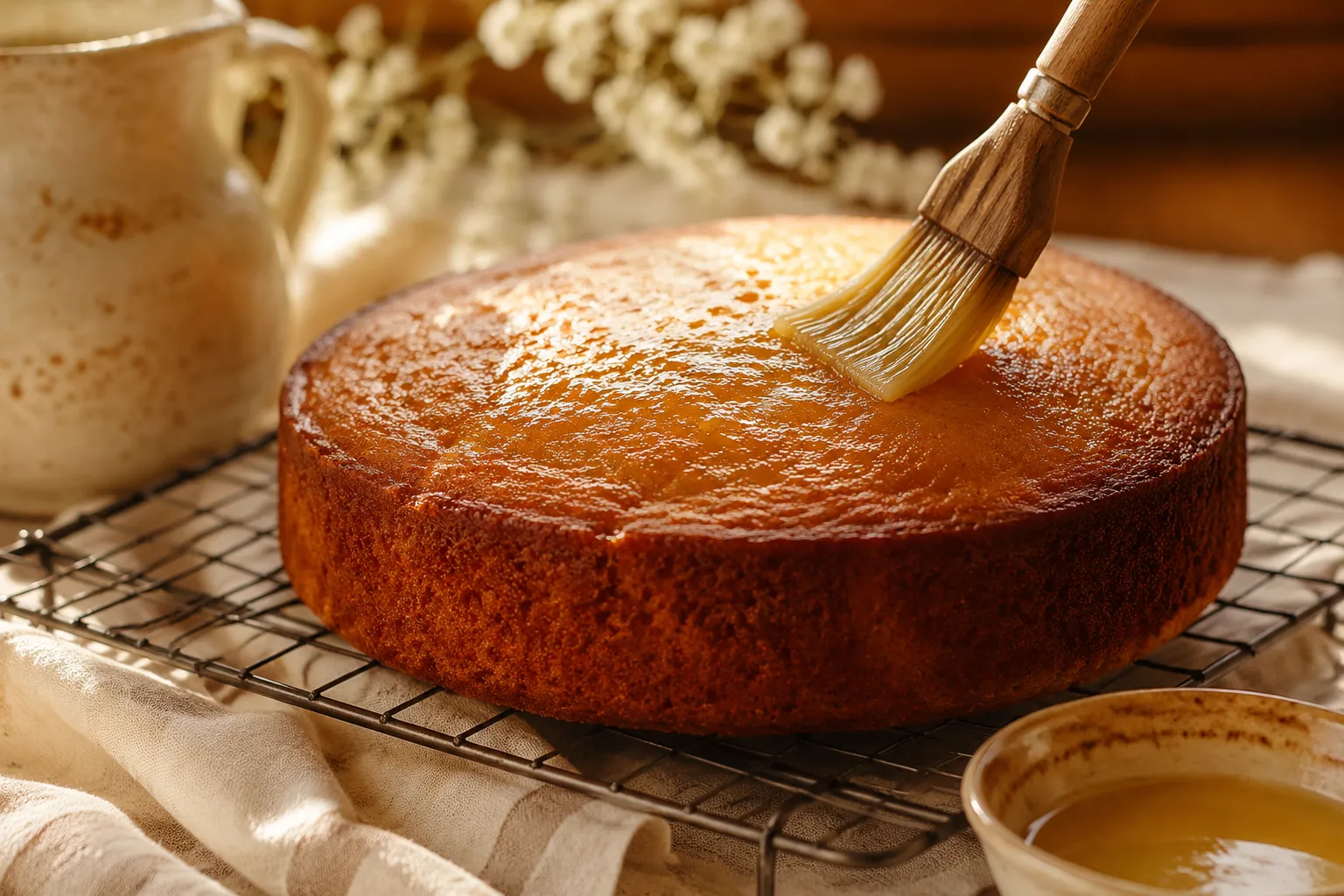 Whole homemade butter cake brushed with butter glaze