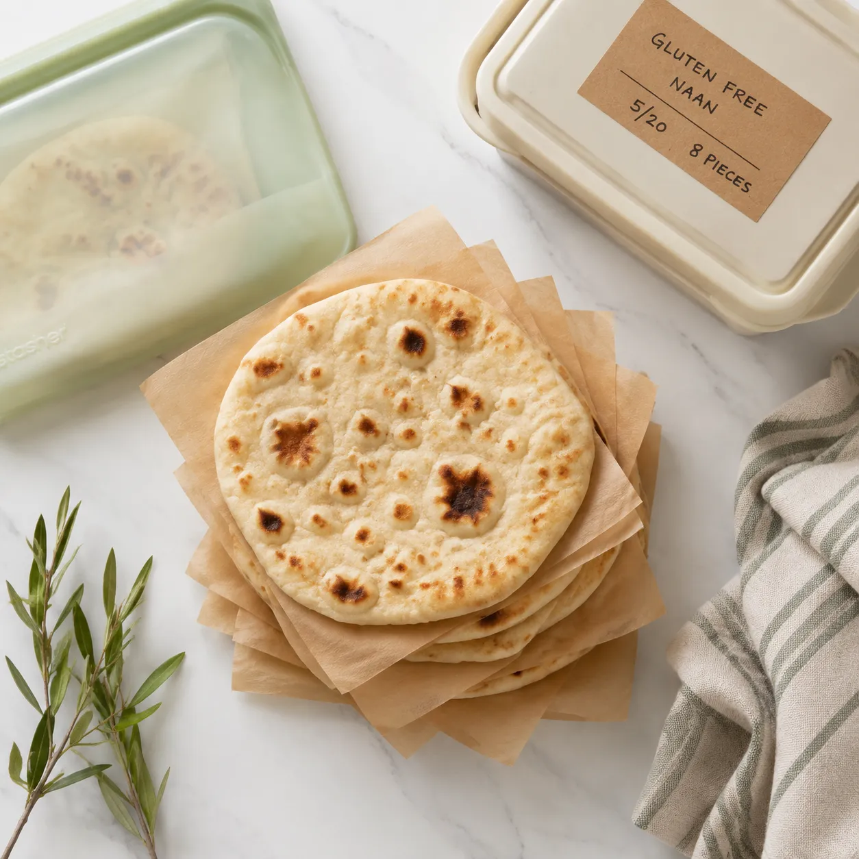 Storing gluten free naan bread with parchment for freezer or fridge