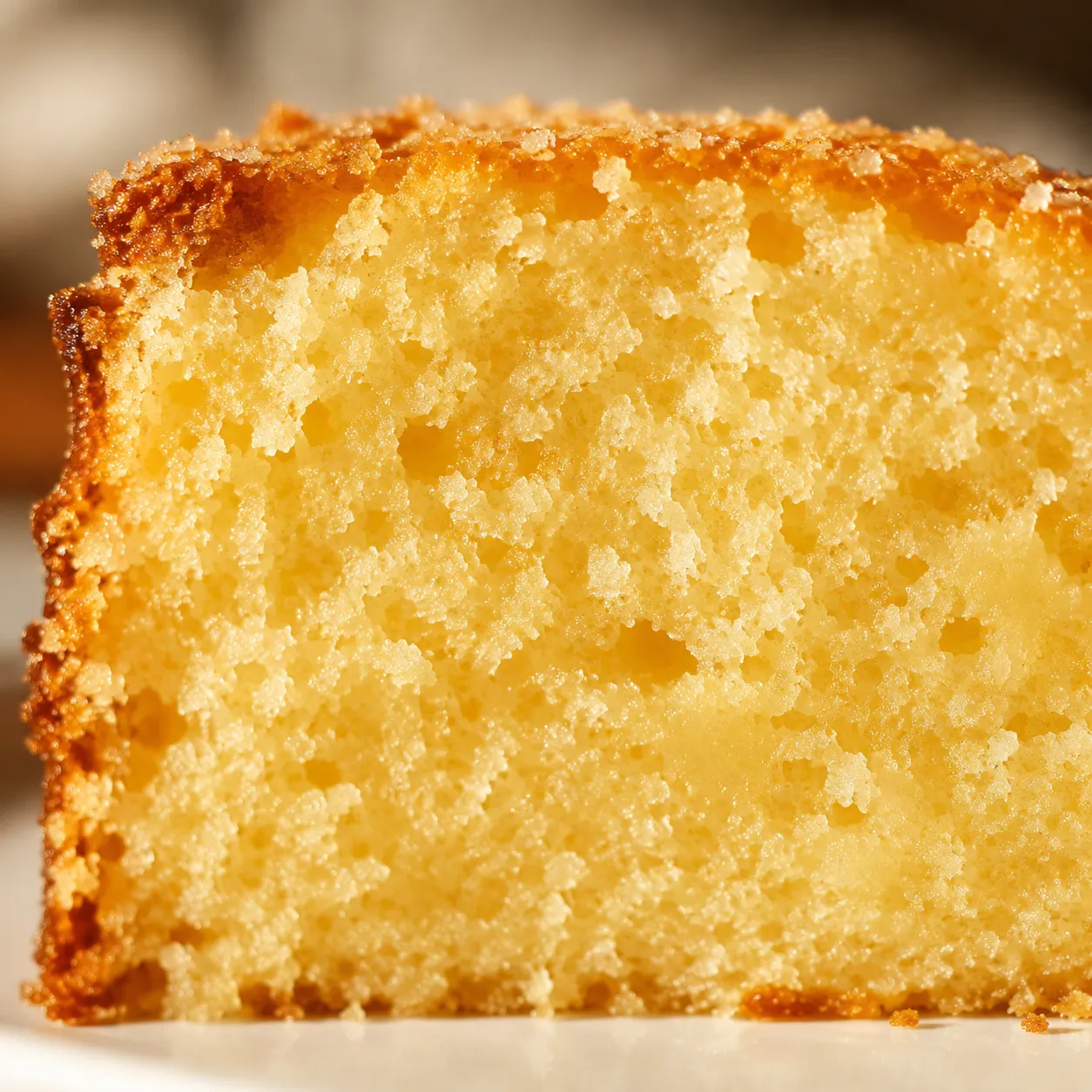 Close-up of tender butter cake crumb texture