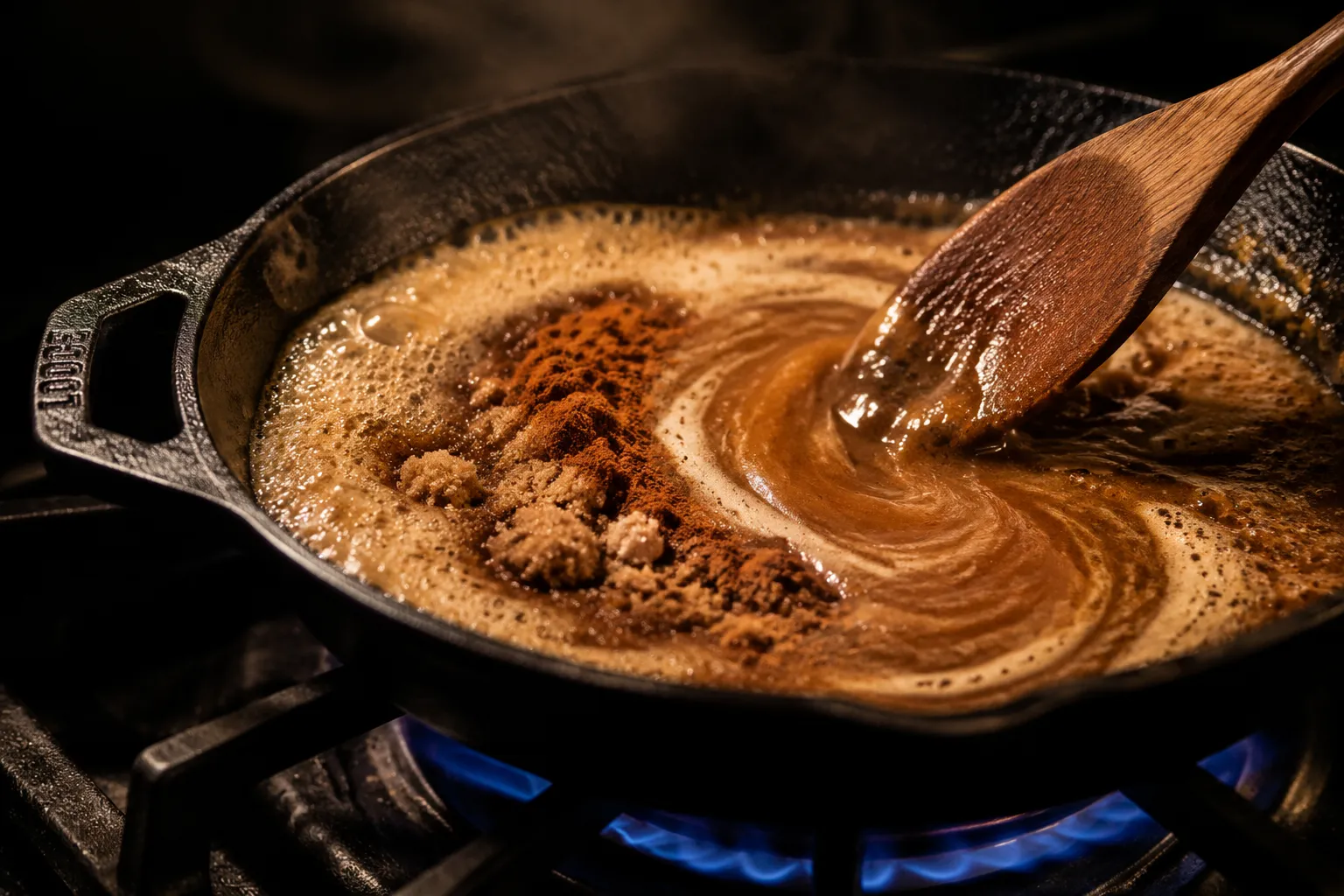 Melting butter and brown sugar for fried apples