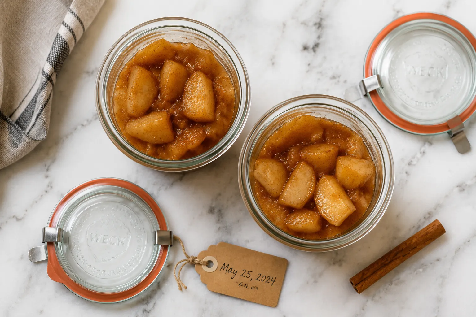 Fried apples stored in glass jars for the refrigerator