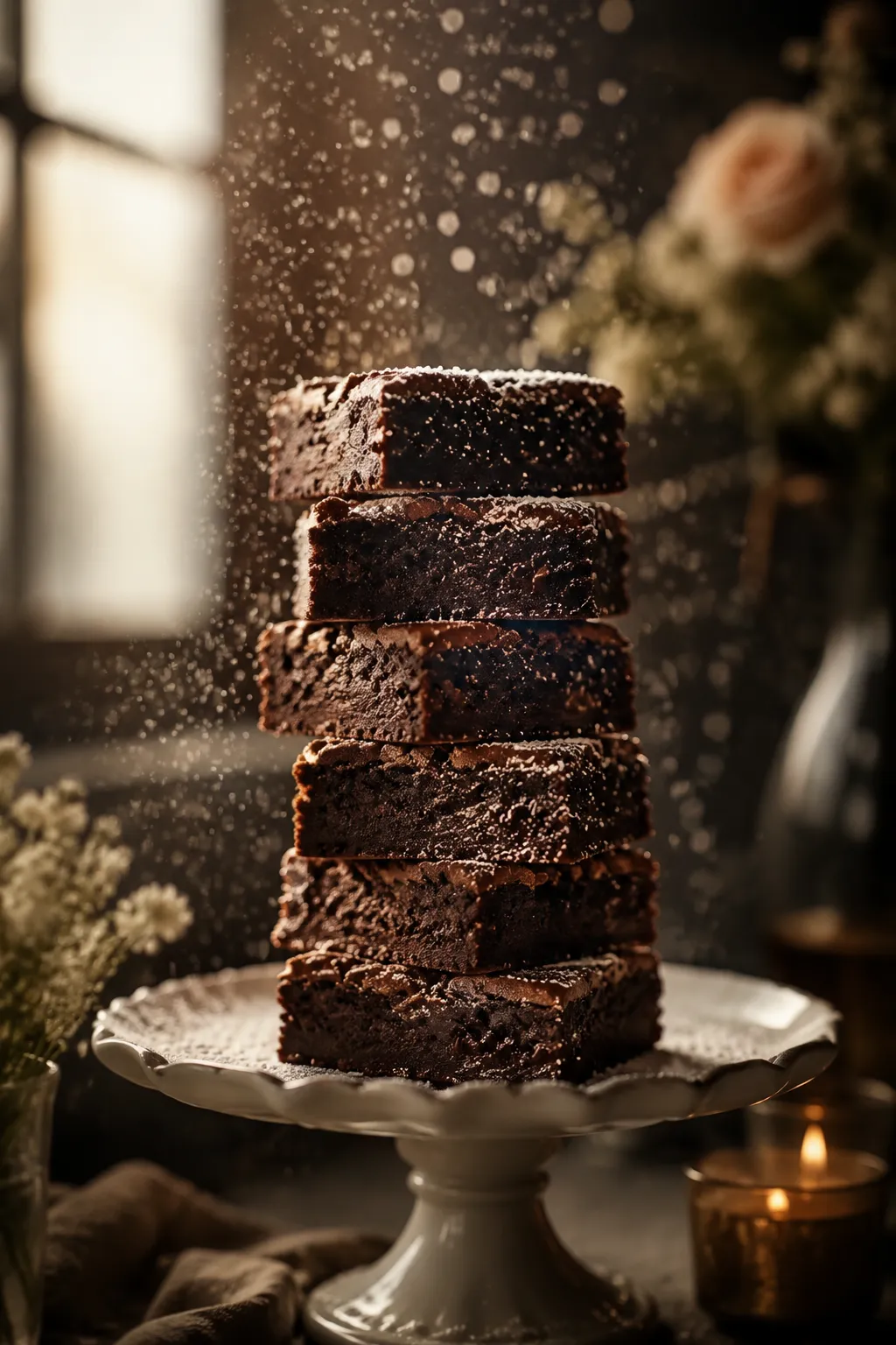 Stacked brownie squares as a crowd-pleasing potluck dessert idea