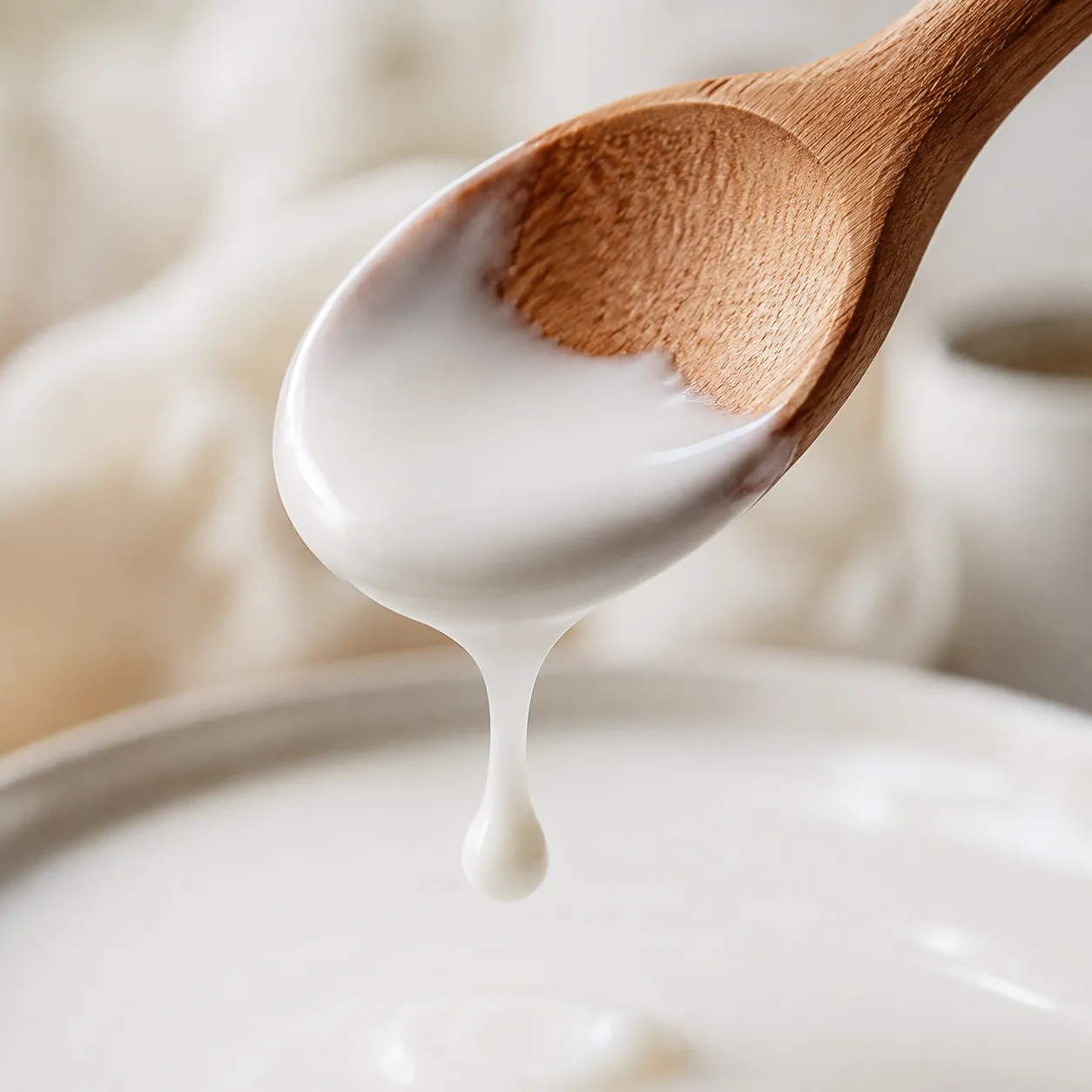 Macro close-up of glossy homemade icing dripping from a spoon