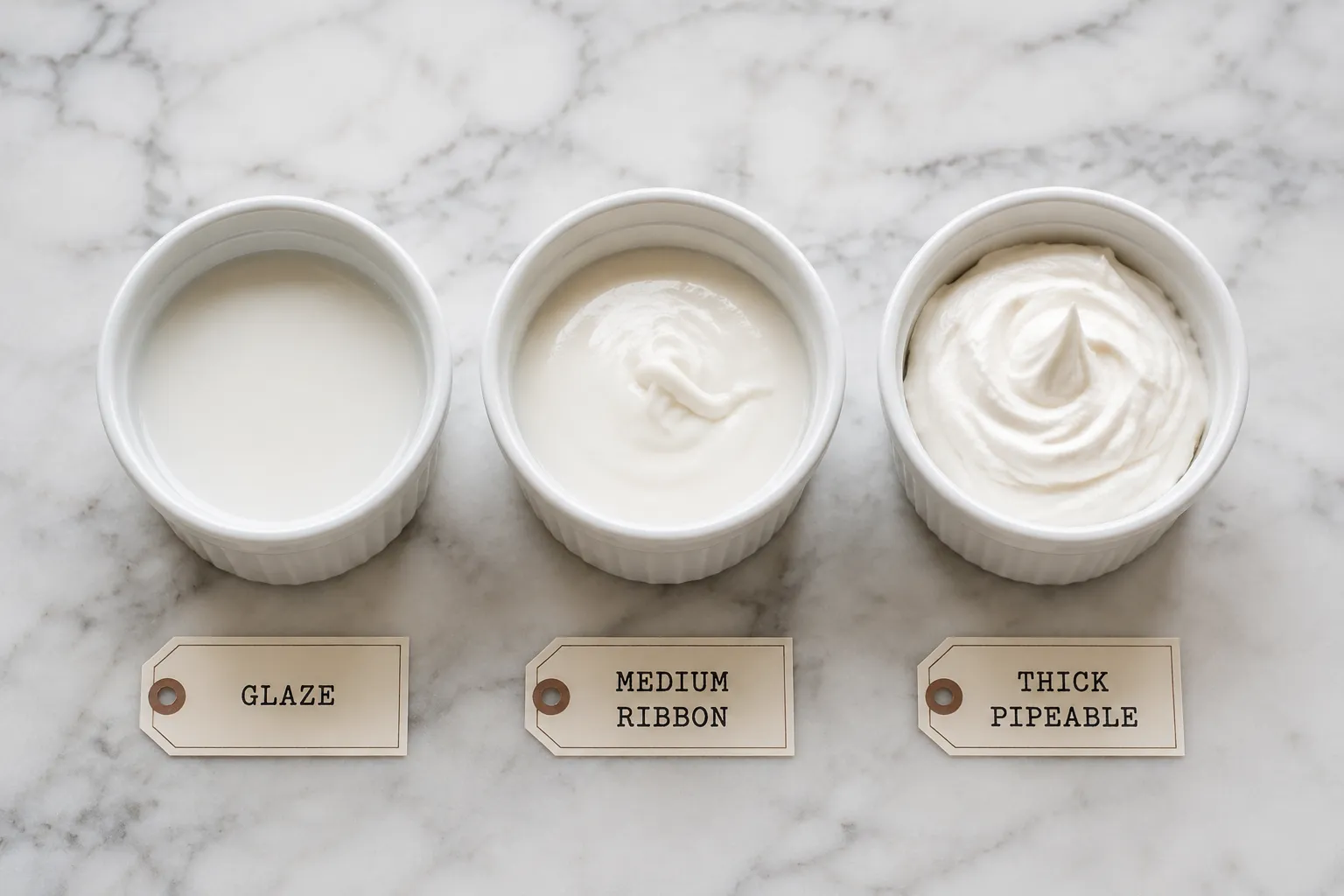 Icing recipe consistency guide: thin, medium, and thick versions