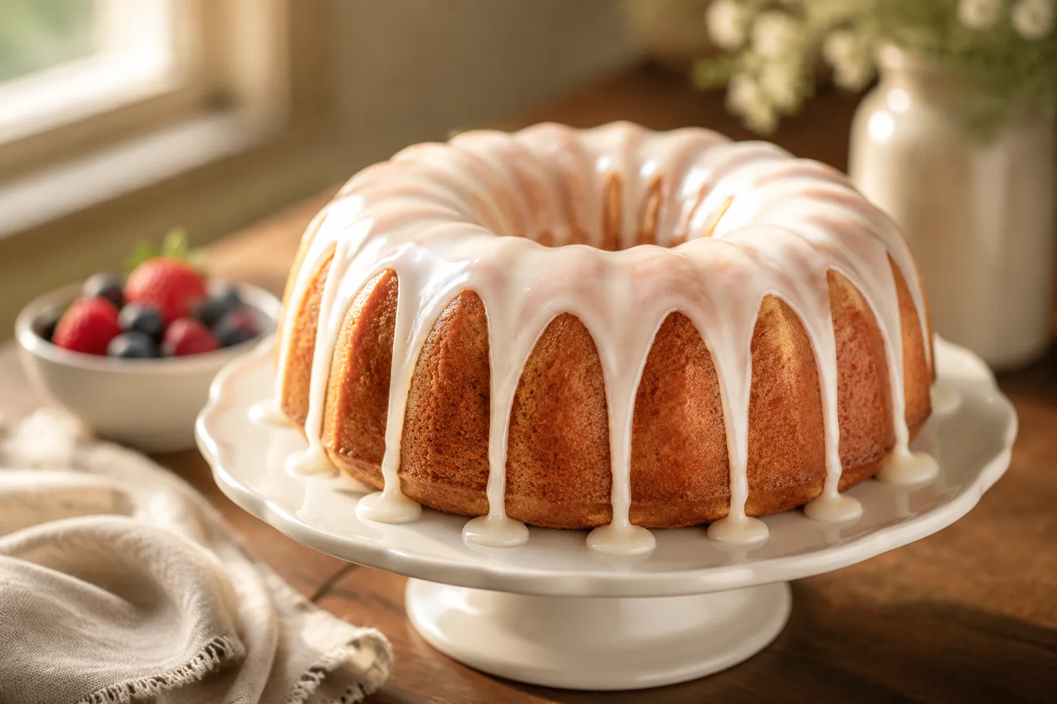 Bundt cake topped with the best homemade icing recipe