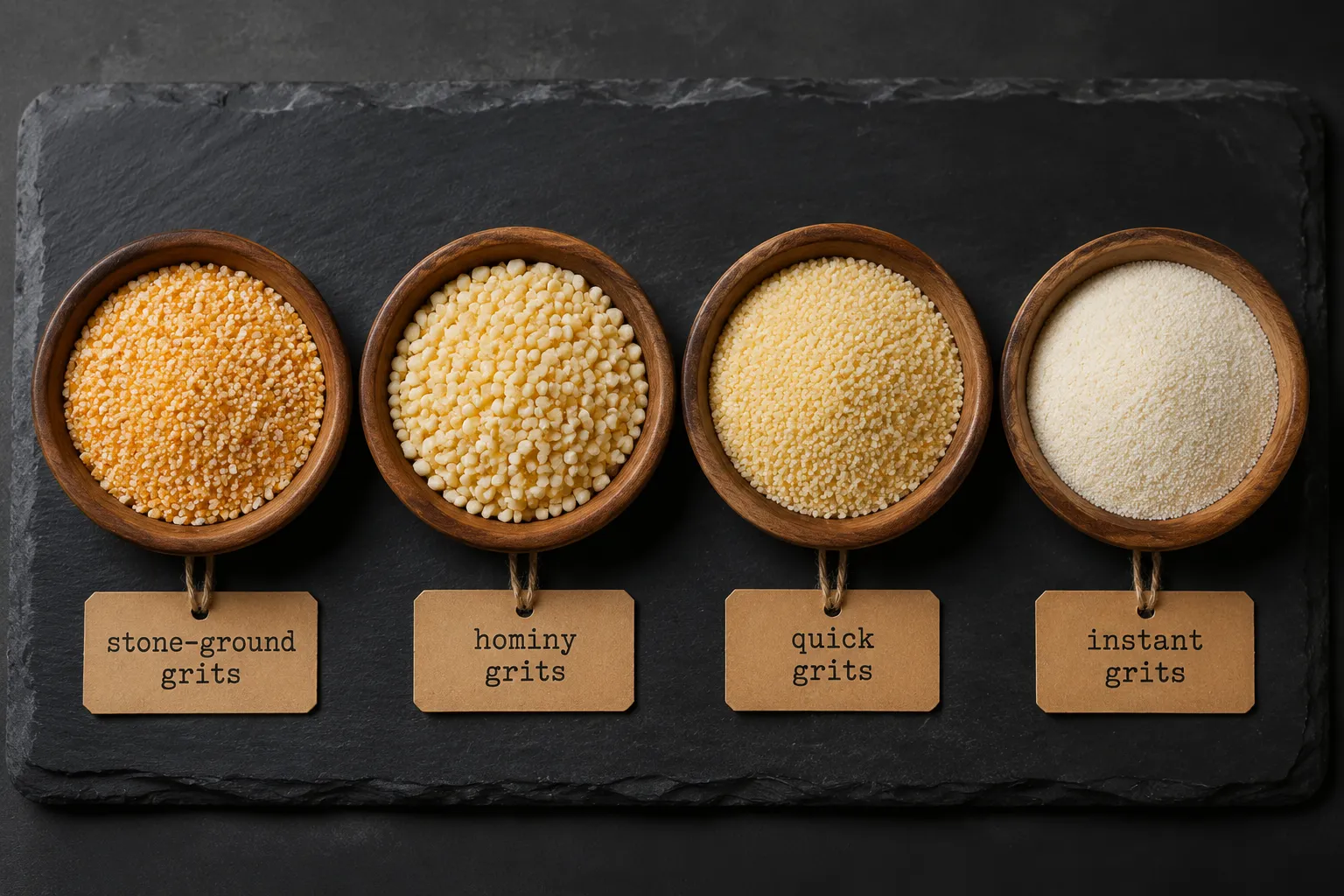Types of grits compared: stone-ground, hominy, quick, and instant