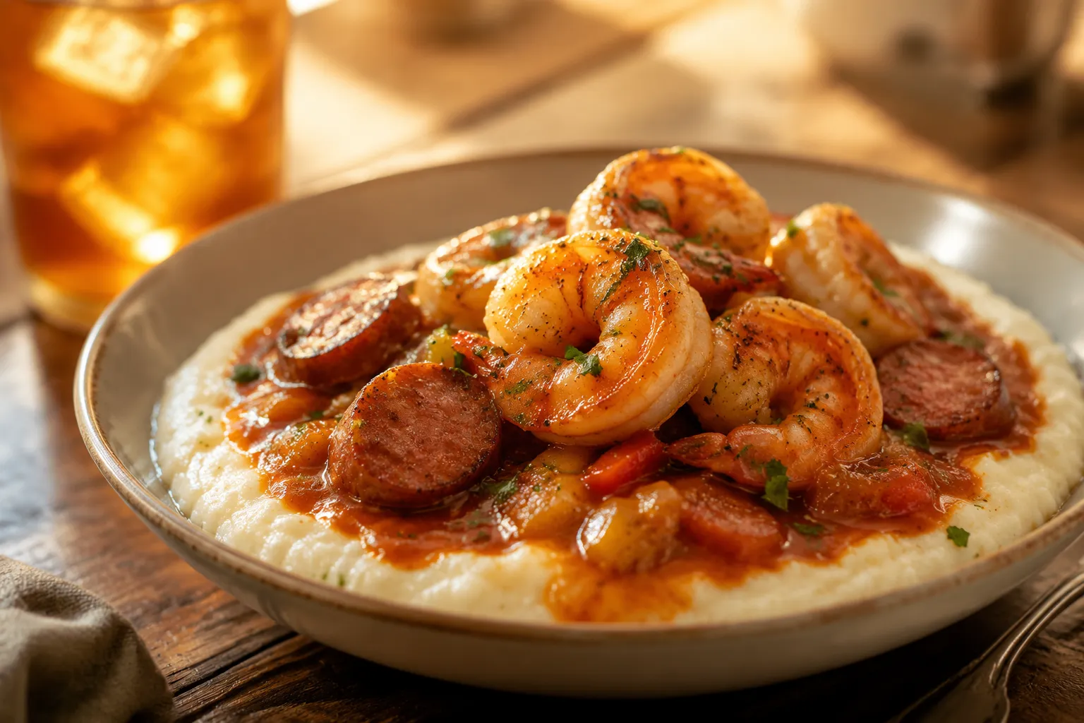 Shrimp and grits served as a classic Southern way to eat grits