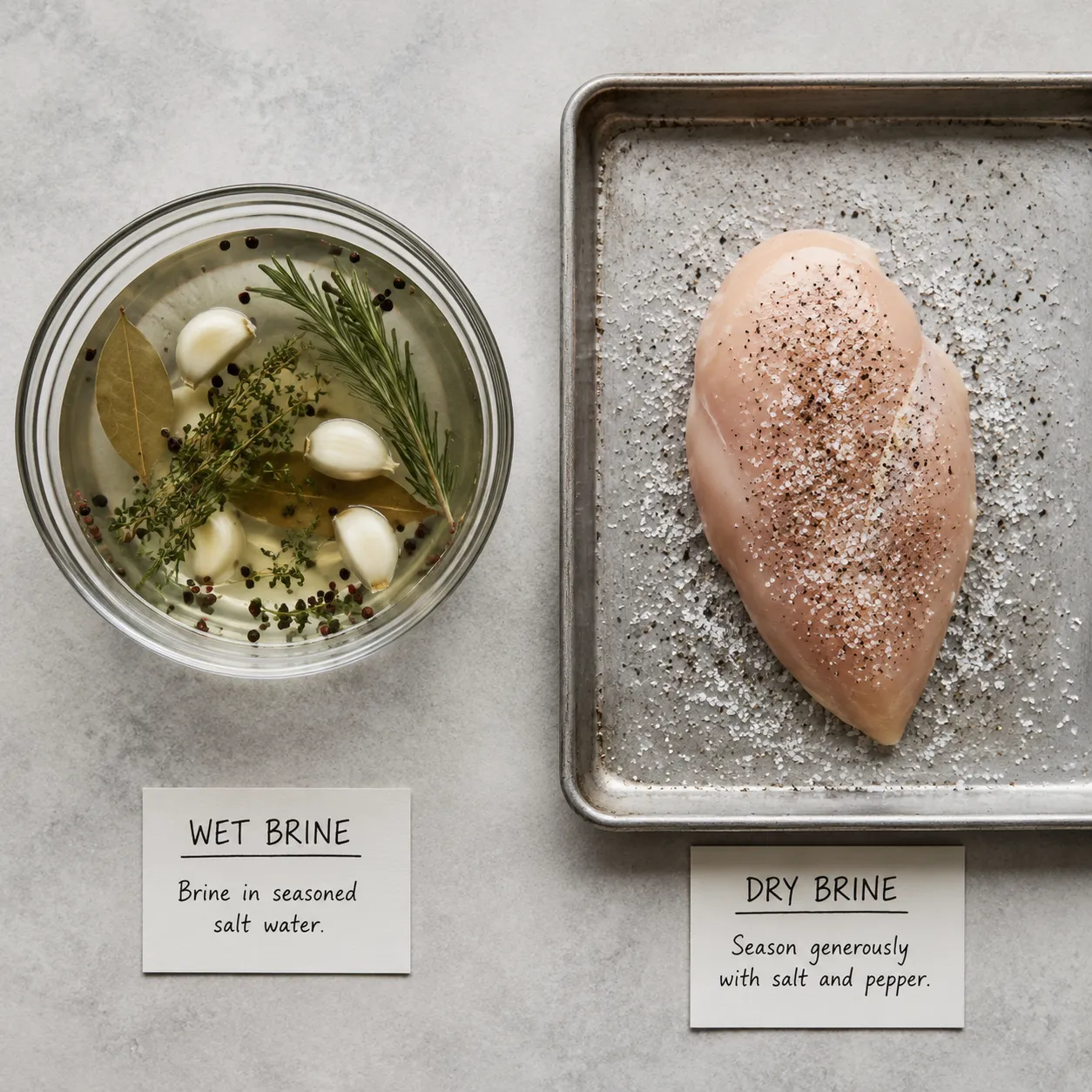 Wet brine vs dry brine chicken comparison side by side