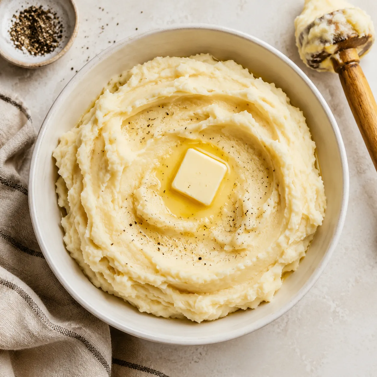 Creamy mashed potato topping for cottage pie with melting butter