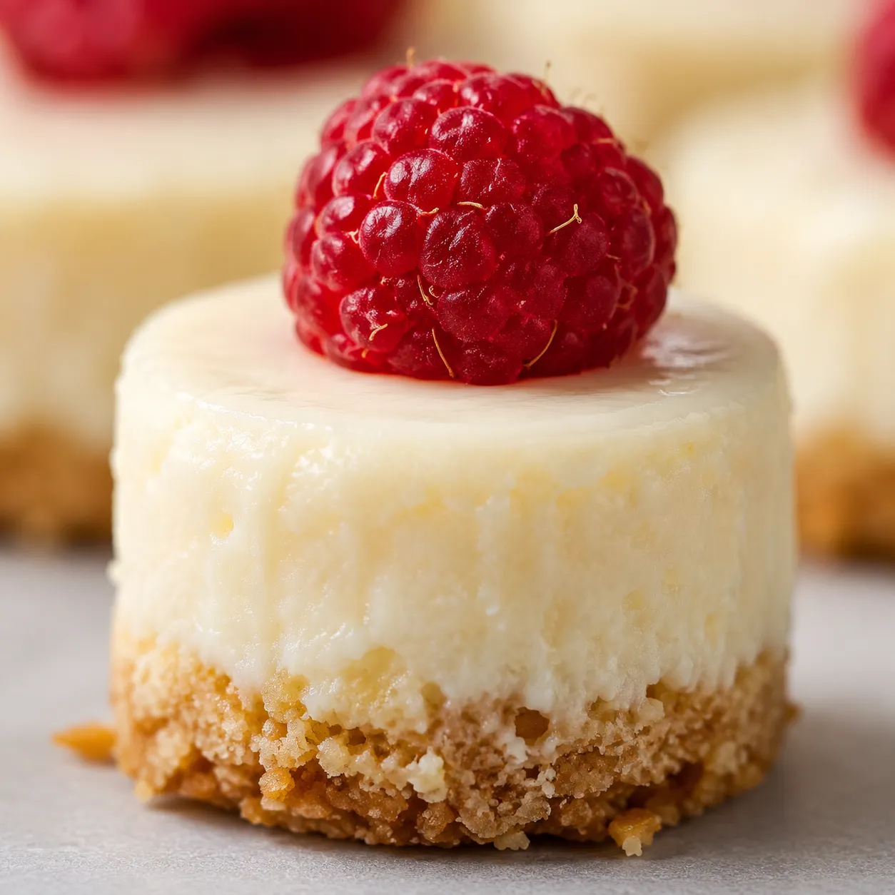 Macro close-up of a low-carb keto cheesecake bite with raspberry