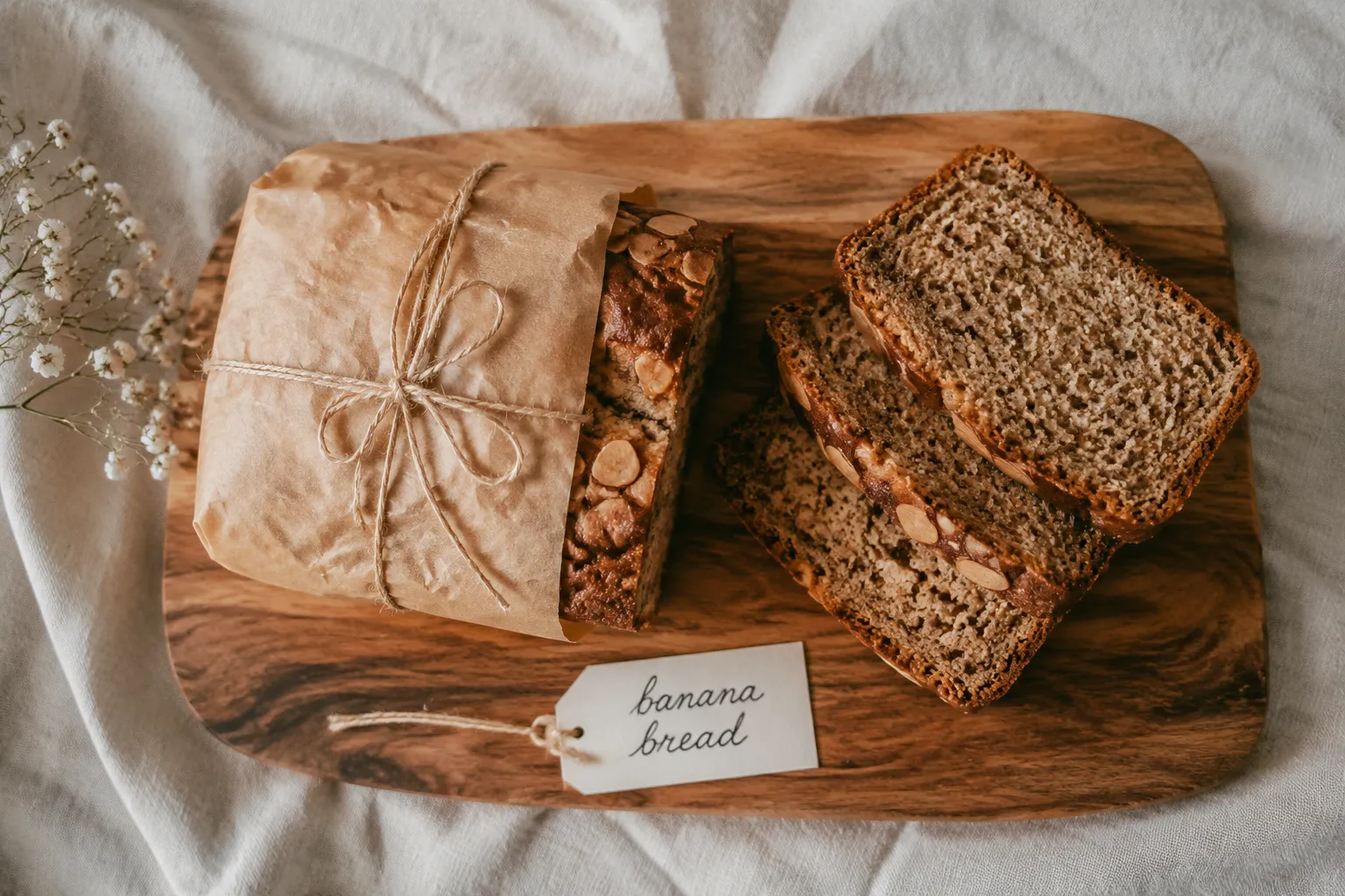Almond flour banana bread wrapped in parchment for storage