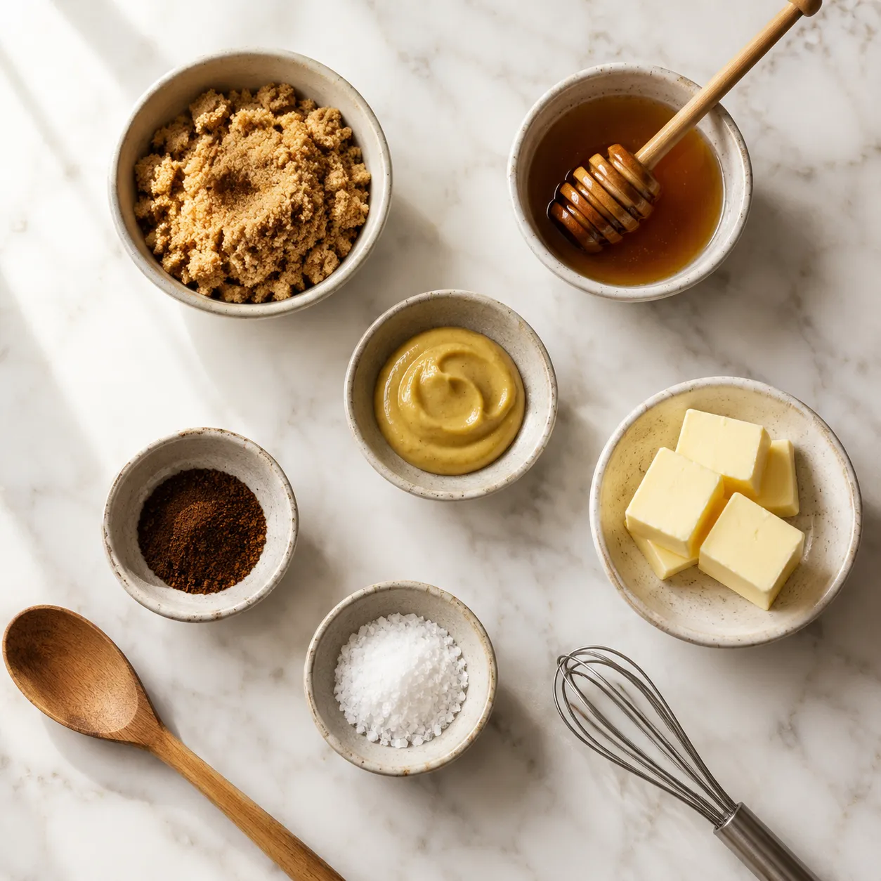 Ham glaze recipe ingredients including brown sugar honey Dijon and butter