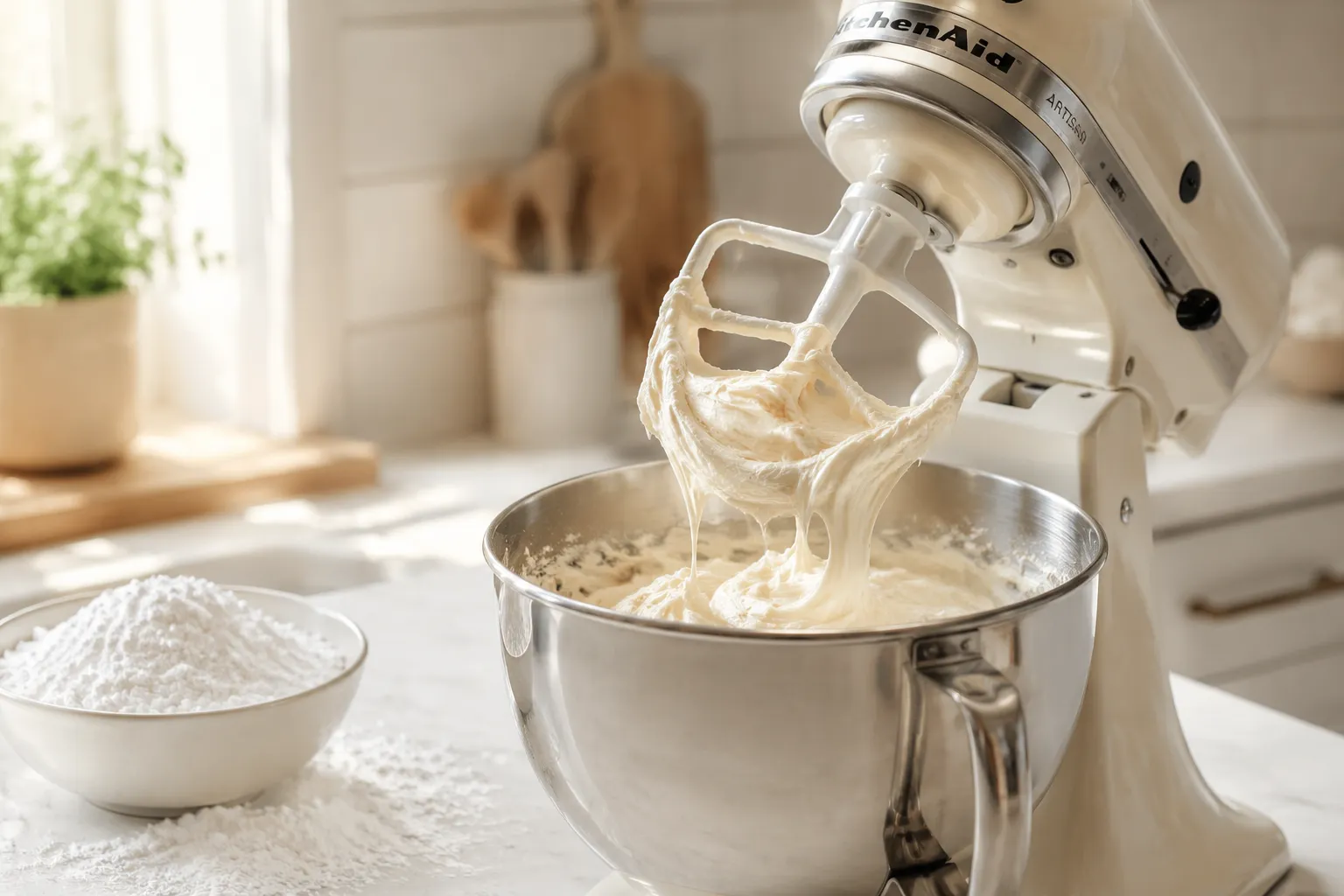 Mixing cream cheese powdered sugar topping for Neiman Marcus cake