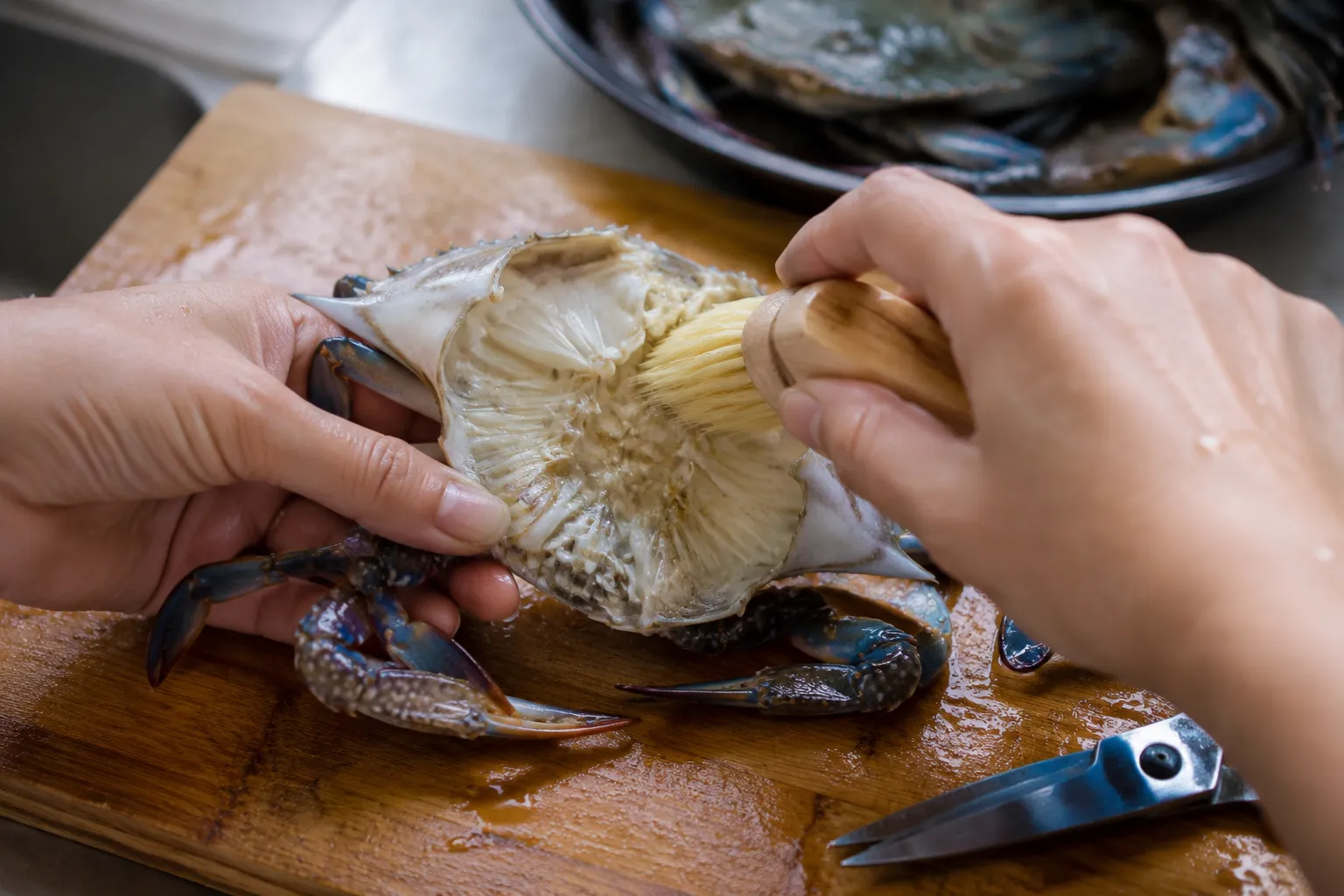 Cleaning fresh crab for crab and coconut curry