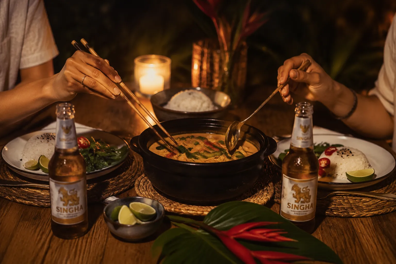 Sharing crab and coconut curry at the dinner table