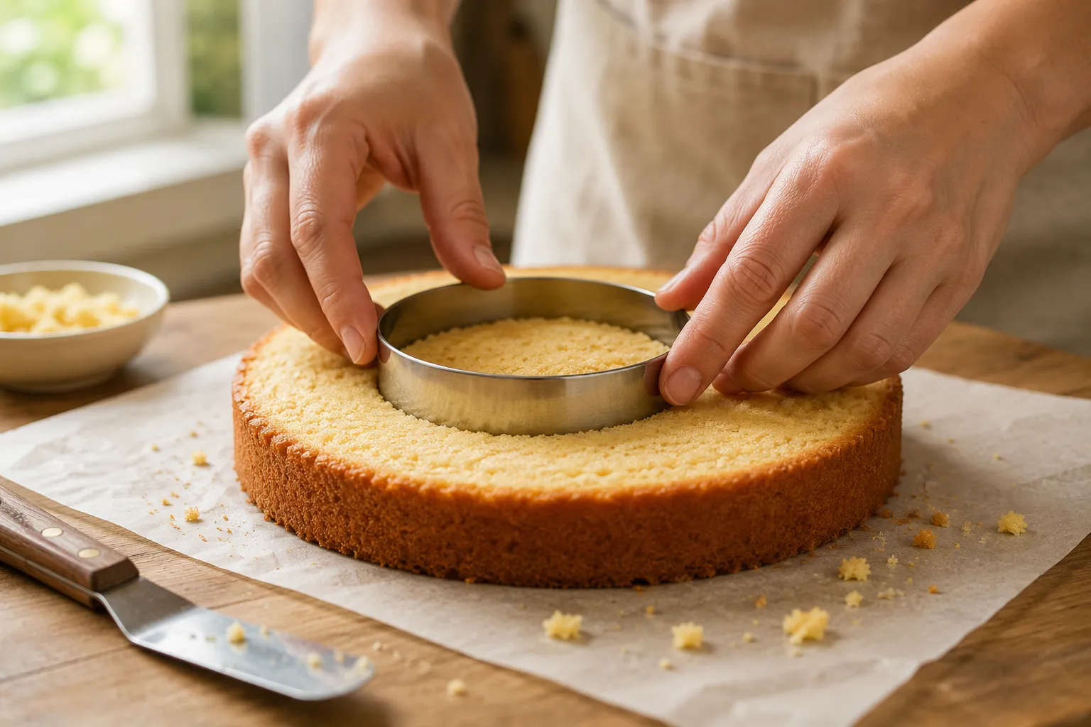 Carving a hidden center in cake layer for gender reveal cake