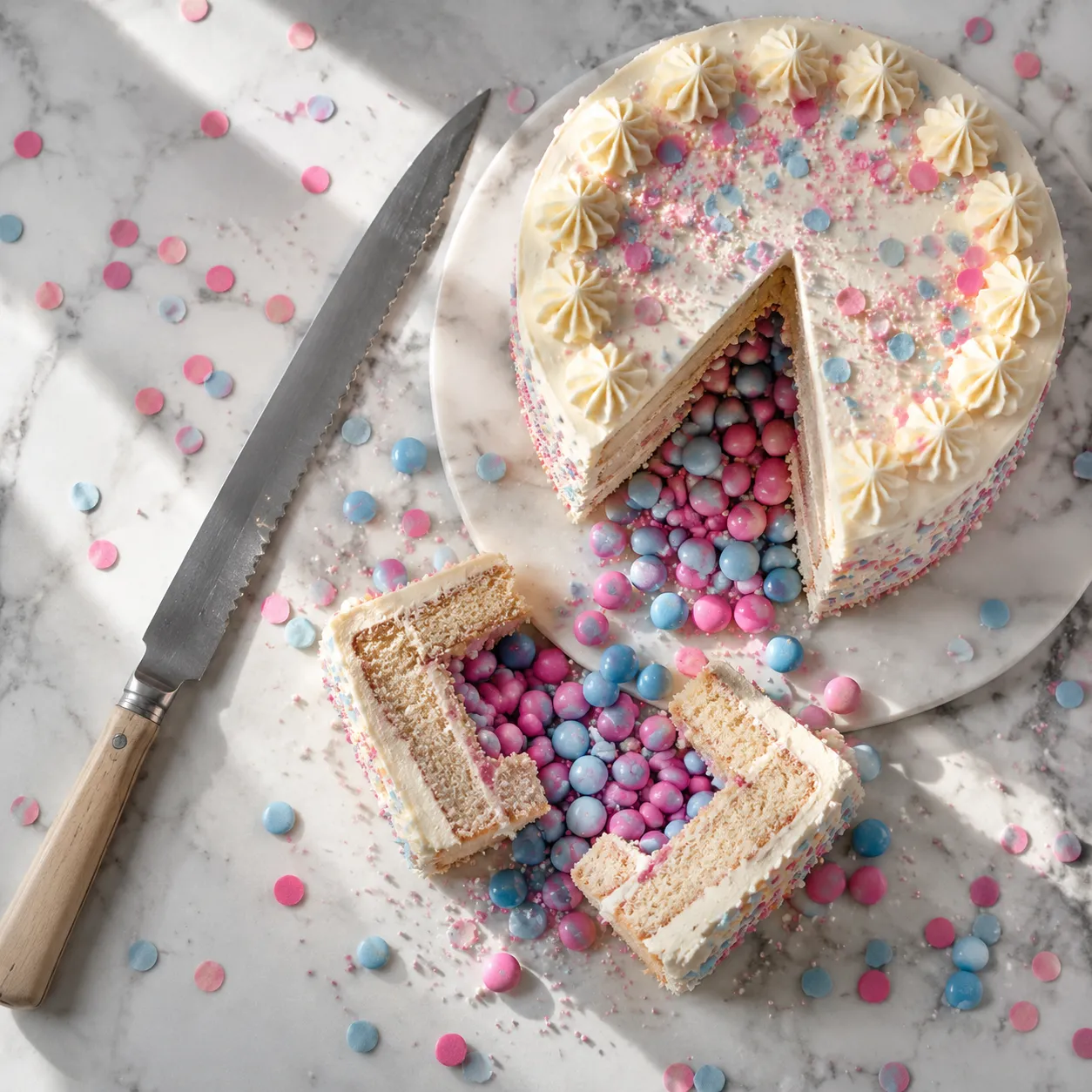 How to slice a gender reveal cake cleanly with serrated knife