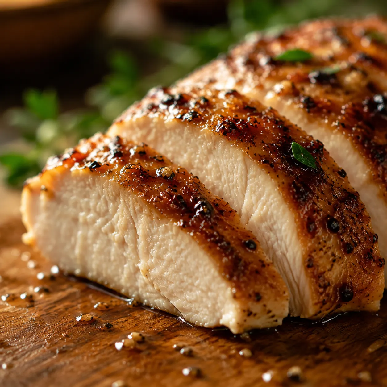 Close-up of juicy sliced chicken breast for high protein high fiber meals