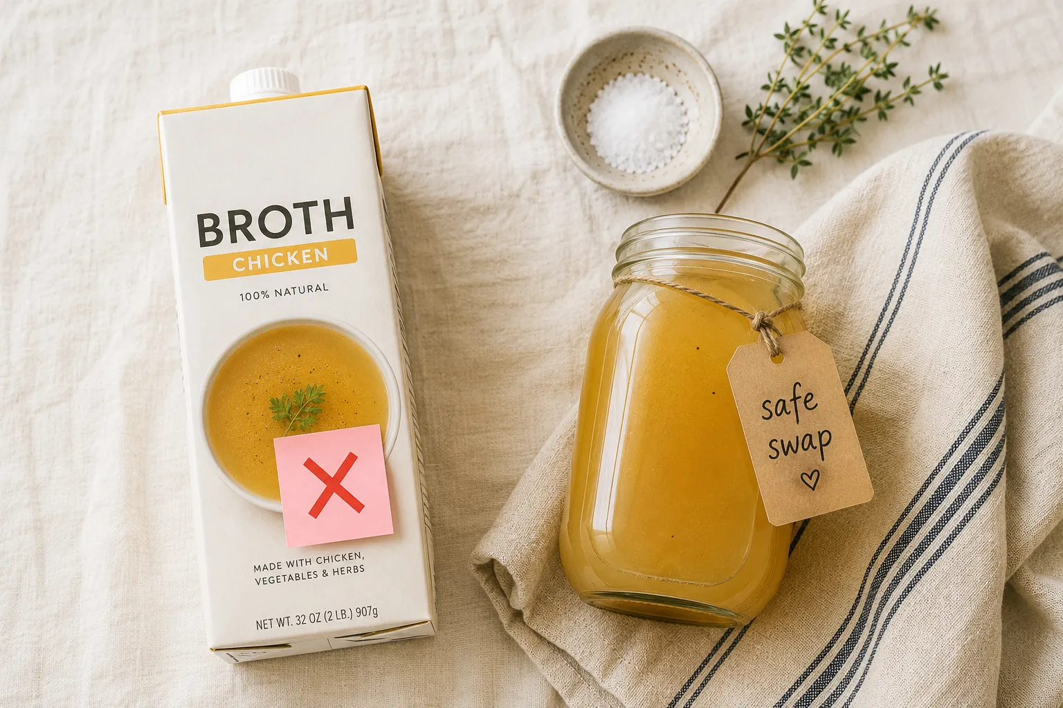 Recalled chicken broth vs safe homemade chicken broth alternative